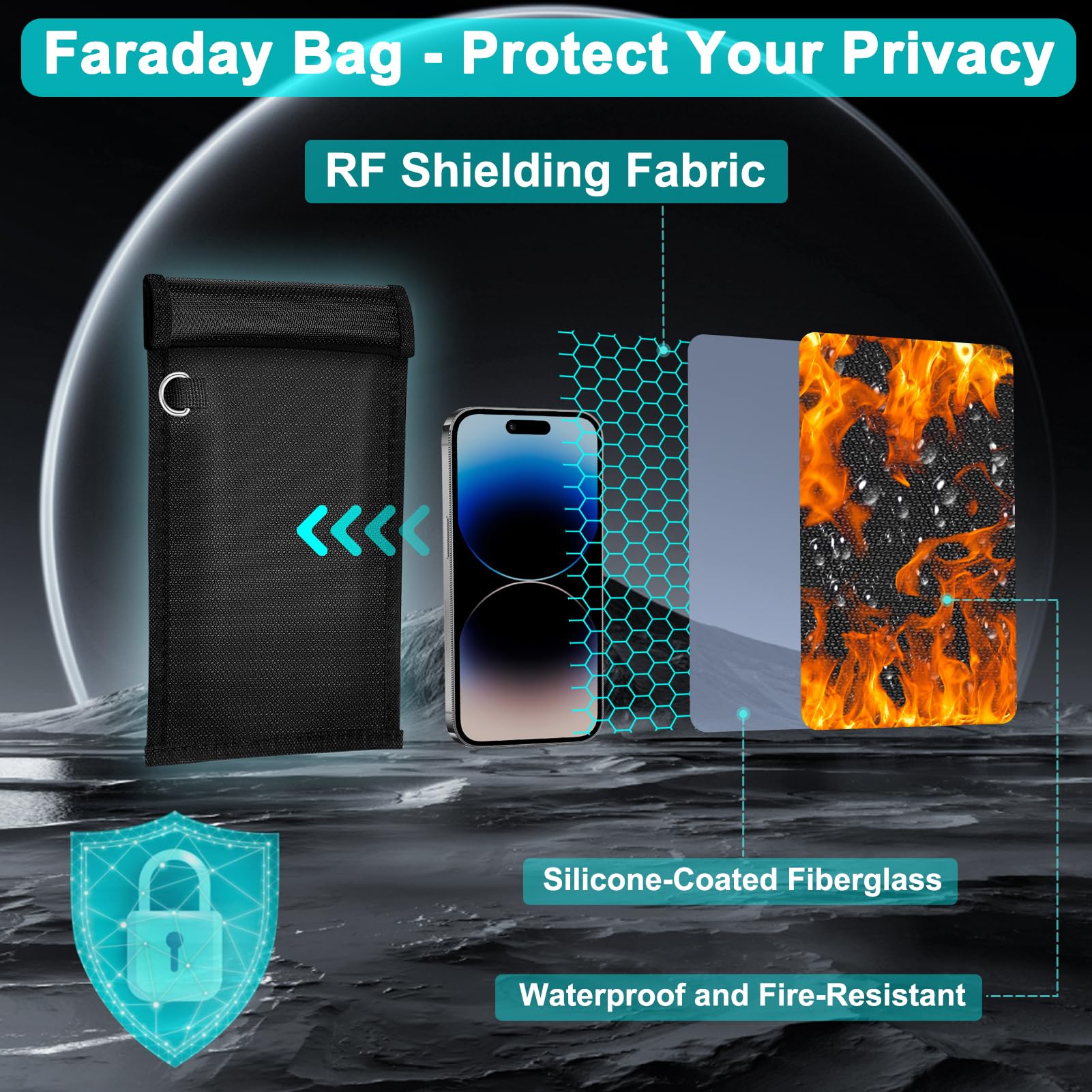 Klawdsky Cell Phone Signal Blocking Bag, Faraday Bag Phone (7.9 X 4.7 Inches), Car Key/Wifi/Rfid/Gps Signal Blocker (1 Pack) Bla