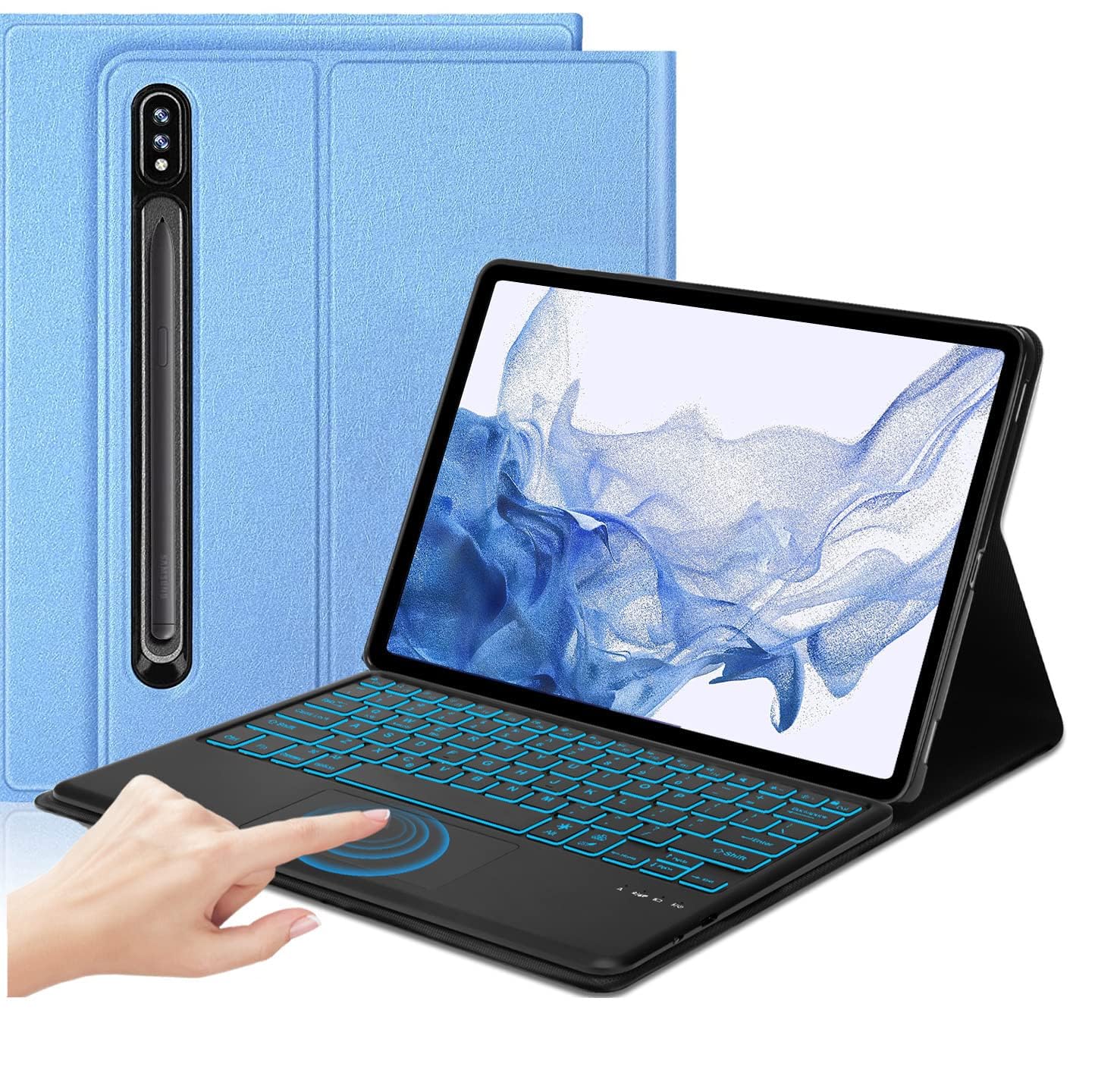 Yehobu Samsung Galaxy Tab S8 Plus/S7 Fe/S7 Plus Keyboard Case 12.4     Smart Trackpad  7 Color Backlight  Detachable Bluetooth K