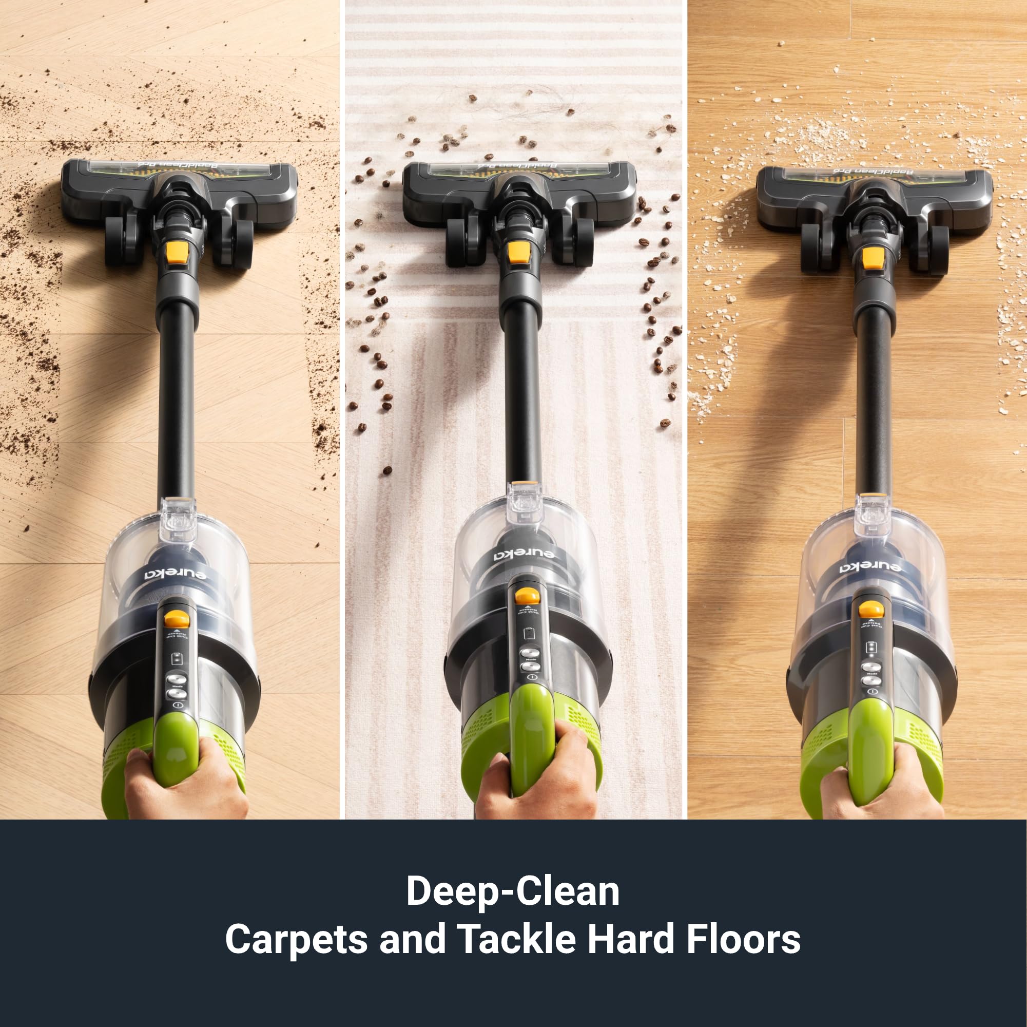 Eureka Rapidclean Pro Cordless Cleaner For Hard Floors Lightweight Vacuum Led Headlights, Convenient Stick And Handheld Vac, Gre