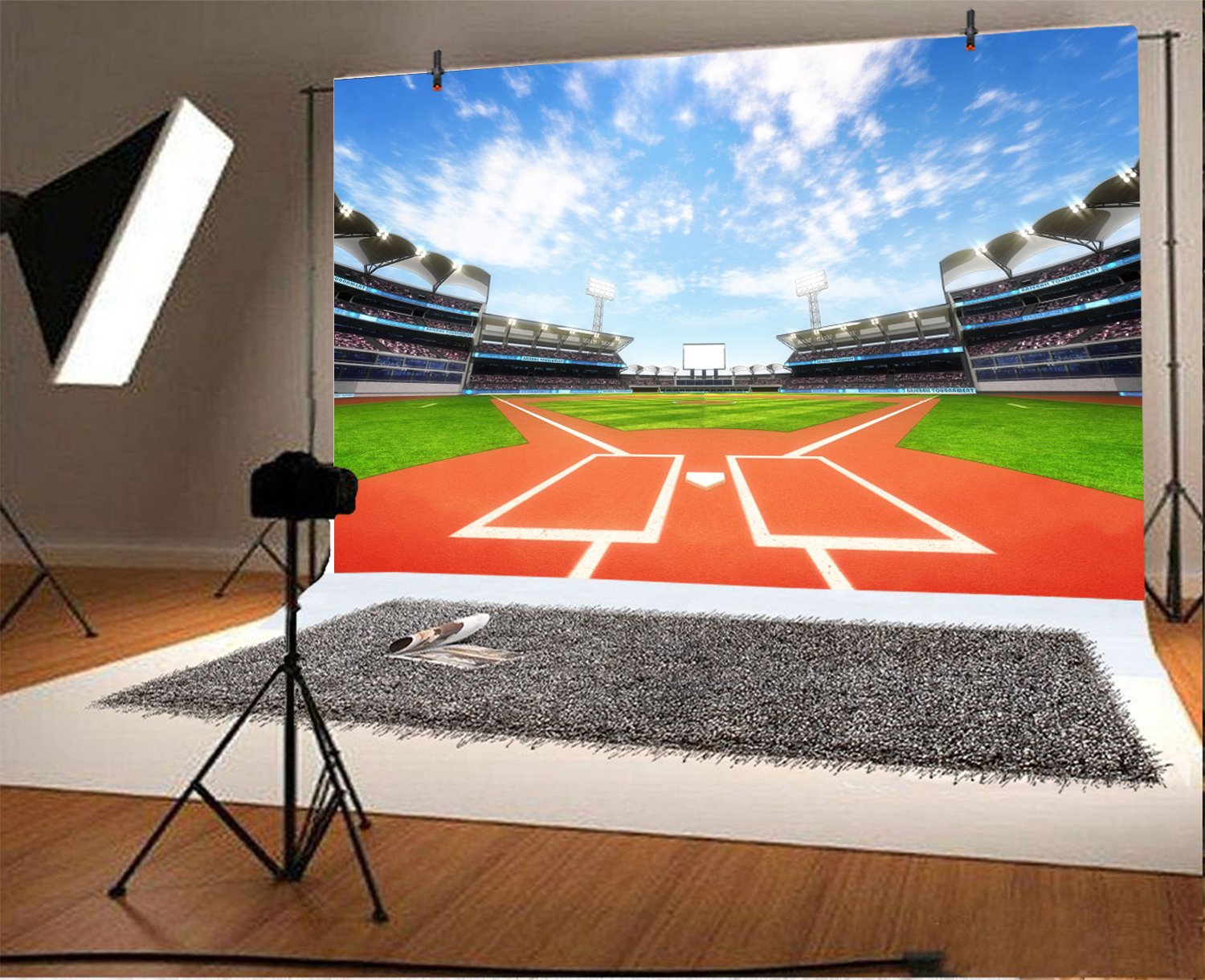 Lfeey 7X5Ft Outdoor Sports Theme Backdrop For Photoshoot Baseball Stadium Pitch Green Grass Field Photography Background Vinyl B