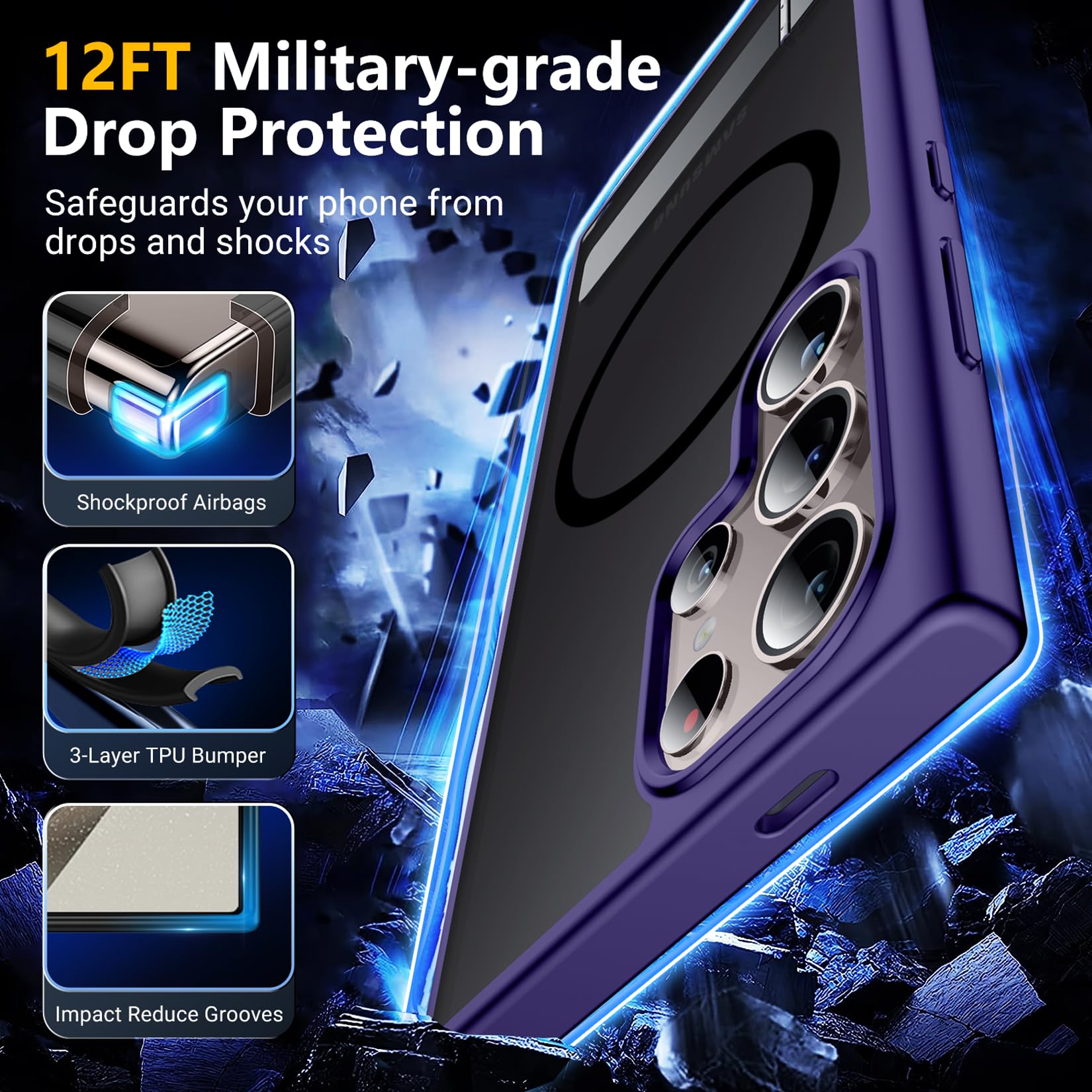 Spidercase Magnetic For Samsung Galaxy S24 Ultra Case, [3 Stand Ways][ Military Grade Drop Protection] With Invisible Stand Shoc