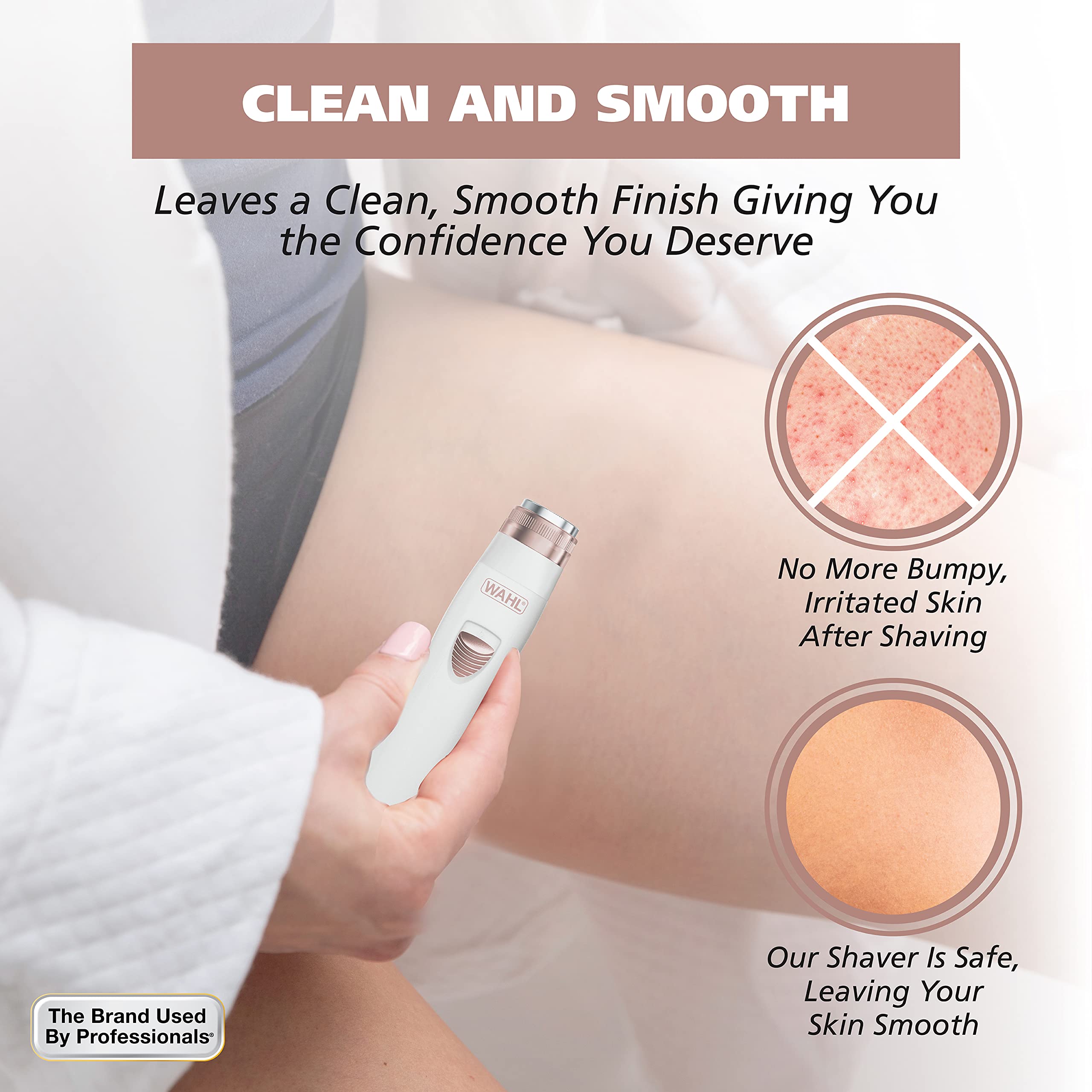 Wahl Clean & Smooth Rechargeable Facial Hair Shaver for Women, Compact Travel Size, White - Model 9865-2801V