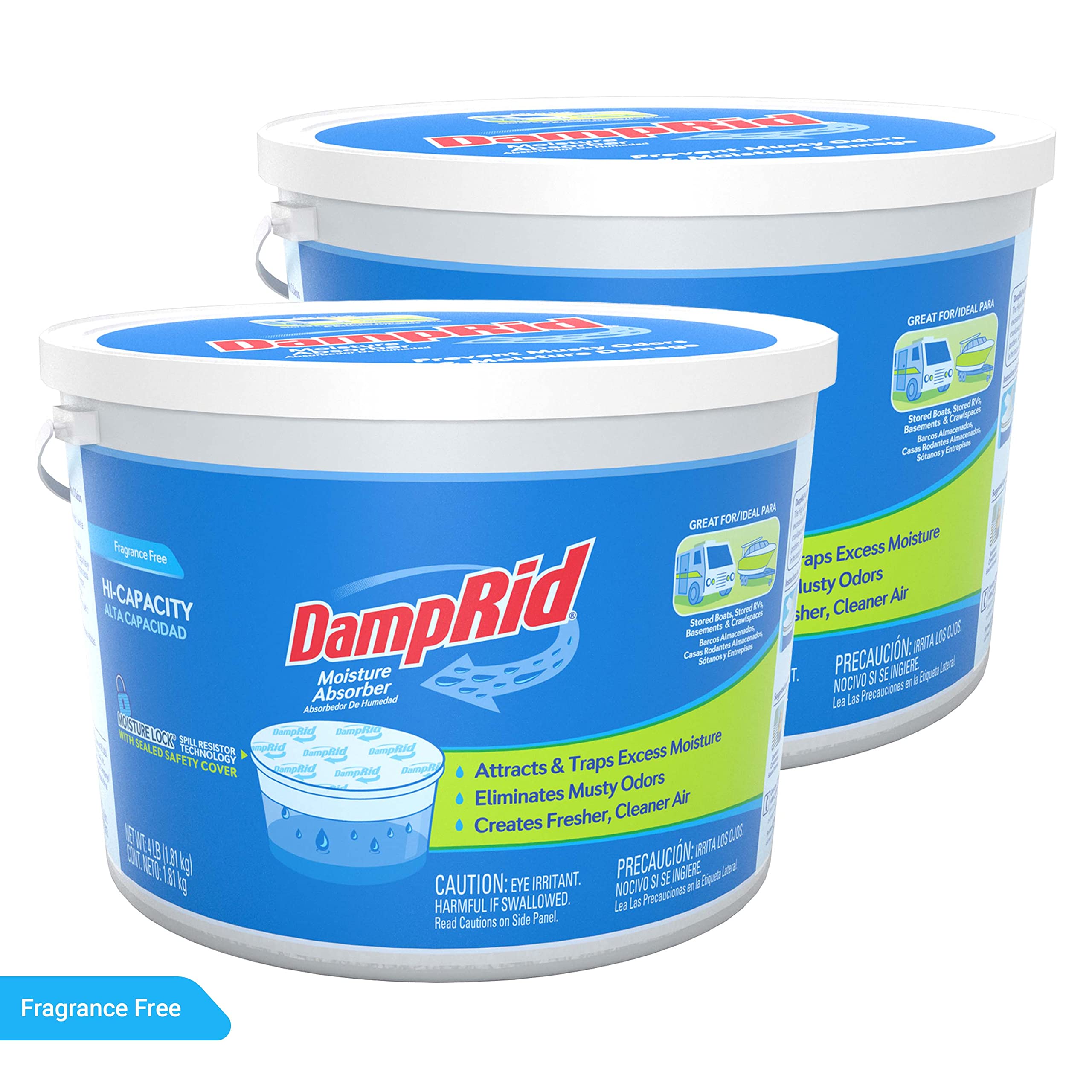 Damprid Fg50T Moisture Absorber 4 Lb. Hi Capacity Bucket For Fresher, Cleaner Air In Large Spaces 2 Pack, 4 Pound, White, 2 Coun
