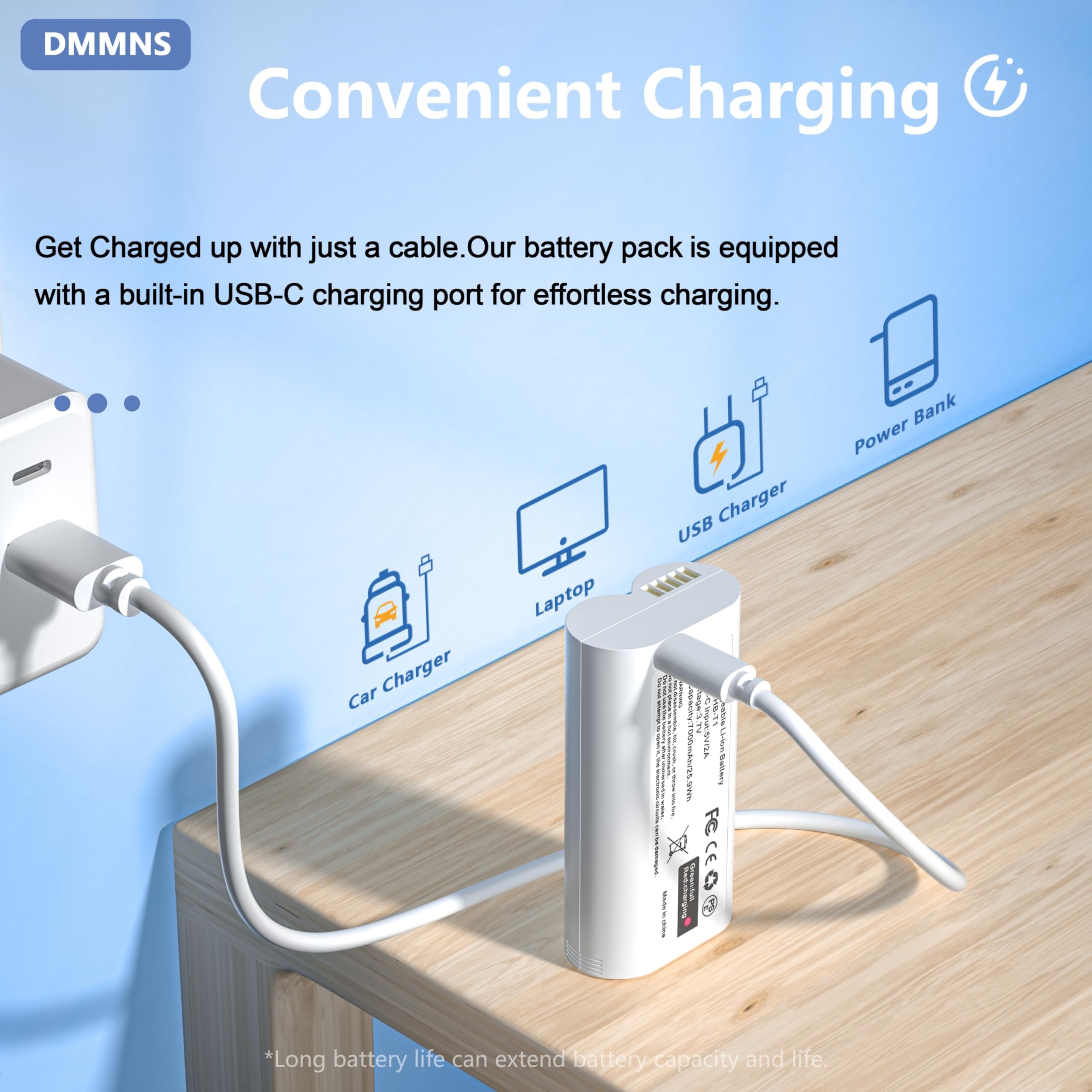 Dmmns 1 Pack Battery Cam Pro,Upgraded 7000Mah Removable Battery Pack Wbat1 Replacement For Wyze Cam Pro 2K Camera Wyzecop Rechar