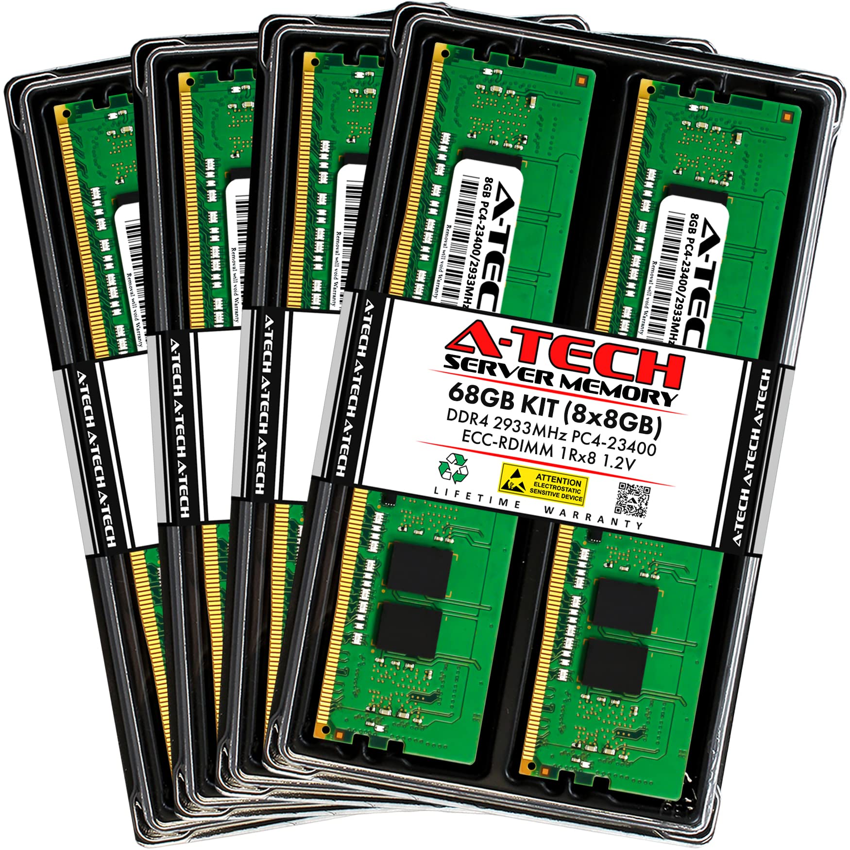A Tech 64Gb Kit (8X8Gb) Ddr4 2933Mhz Pc4 23400 Ecc Rdimm 1Rx8 1.2V Single Rank Ecc Registered Dimm 288 Pin Server & Workstation