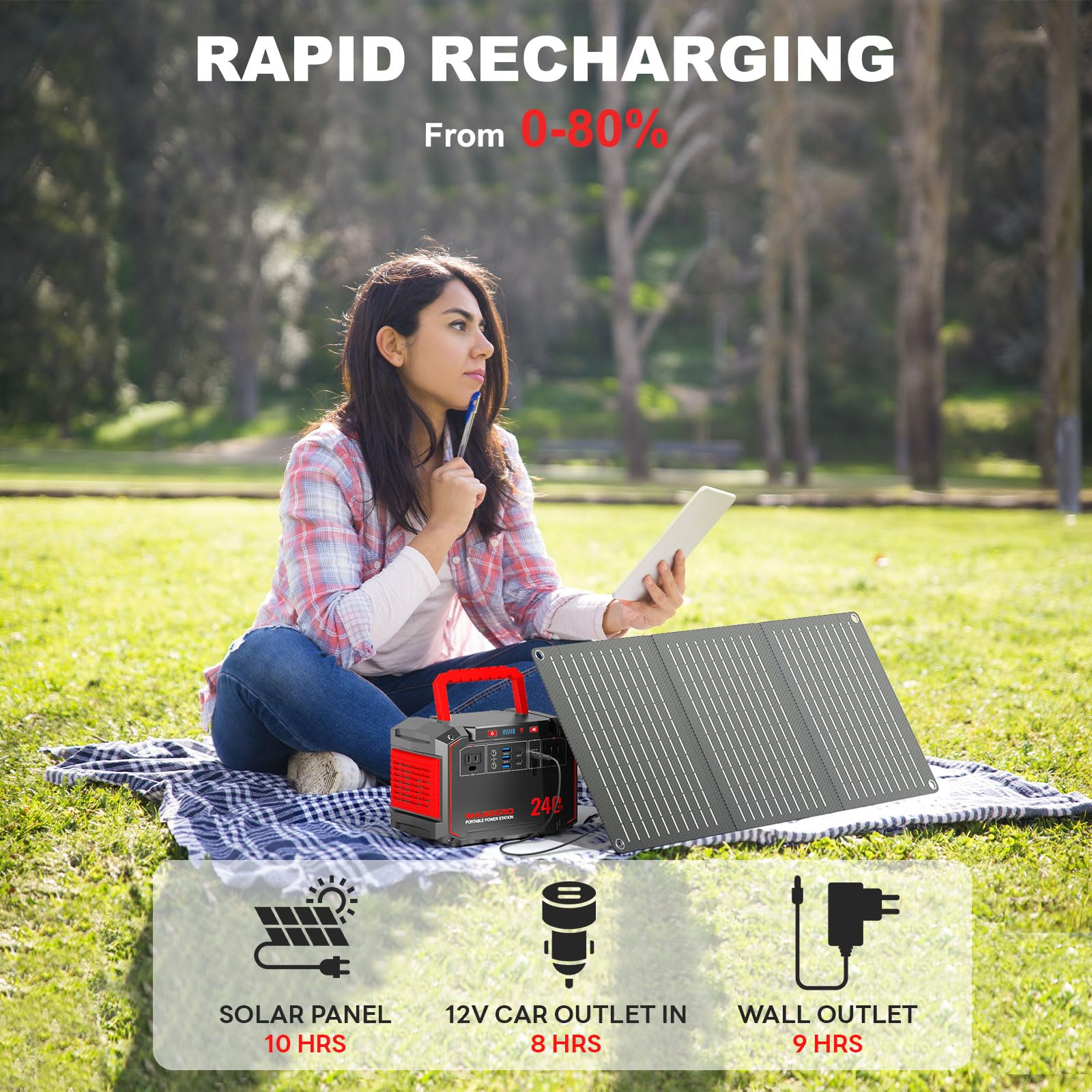 Marbero Portable Power Station 240Wh 350W Peak Camping Portable Power Bank With Ac Outlet 110V(3*Usb A, 2*Usb C, 2*Ac,2*Dc) Sola
