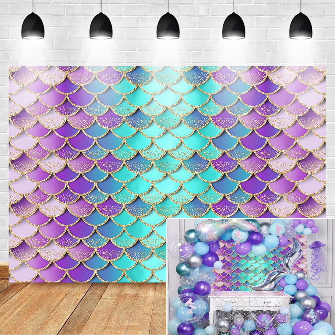 Avezano Mermaid Birthday Backdrop Glitter Mermaid Scales Backdrops Kids Party Decor Girls Princess Baby Shower Photo Background