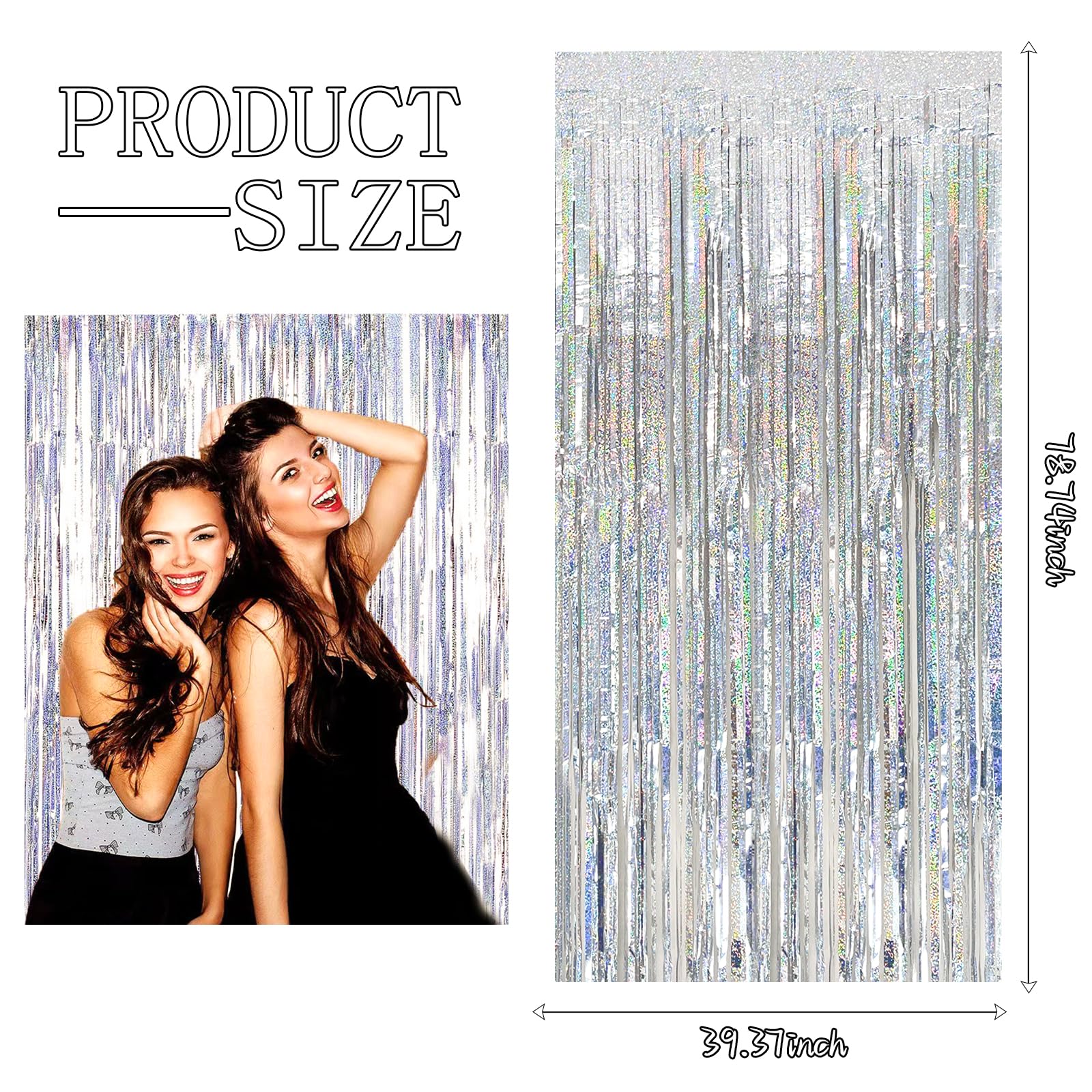 3 Pack Silver Backdrop Curtain Party Decorations Foil Fringe Backdrop Silver Tinsel Streamers Birthday Bachelorette New Year Chr