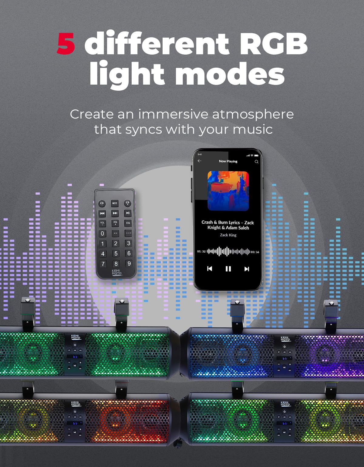 Kemimoto Utv Sound Bar 28 Inch Sxs Speaker Rgb Wireless Control Bluetooth Compatible With 2X Tweeter And 4X Subwoofer Compatible