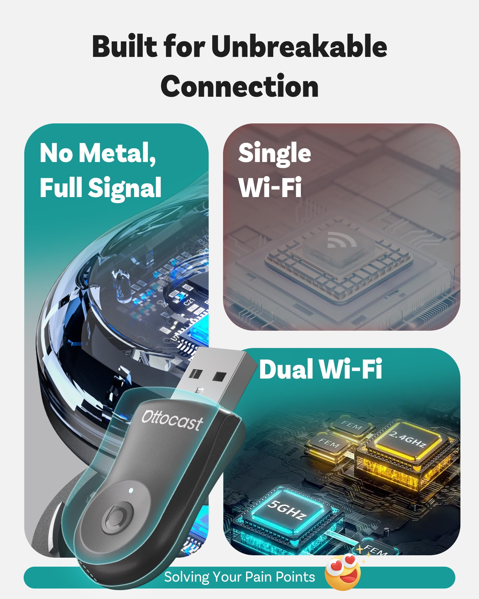 Ottocast Mini 2025 Wireless Carplay & Android Auto 2-In-1 Adapter, Plug & Play, 5Ghz Wifi, Auto Connect For Iphone & Android, Fi