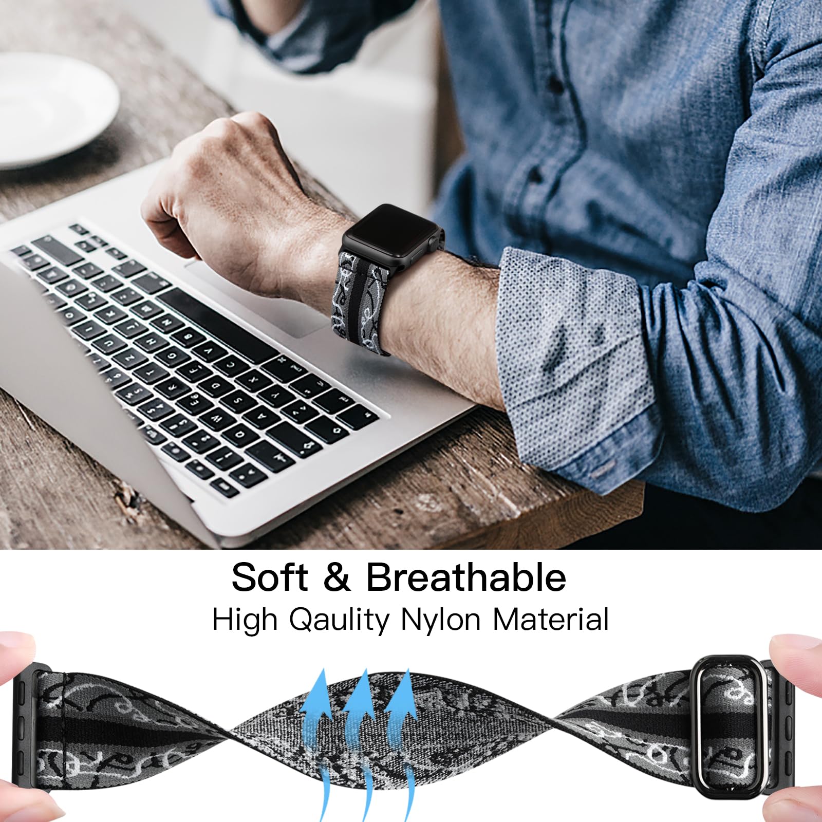 Lerobo Compatible With Apple Watch Band Series 9 10 45Mm 46Mm Se 44Mm Ultra 2 49Mm Sport Band 42Mm Men Women Stretchy Nylon Solo