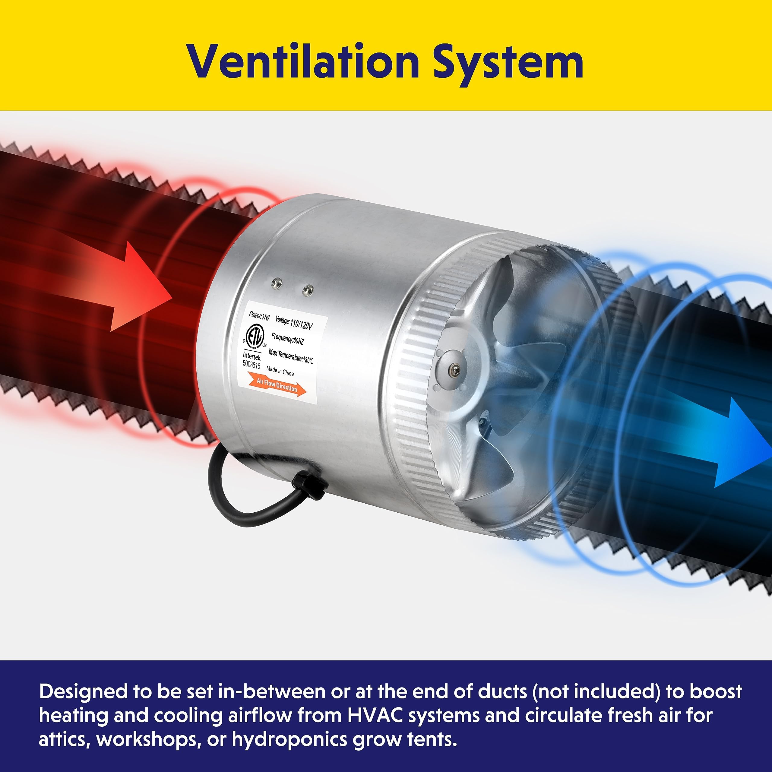 Ipower 6 Inch 240 Cfm Booster Fan Inline Duct Vent Blower For Intake 5.5' Grounded Power Cord And Hvac Exhaust, Low Noise, 2 Pac
