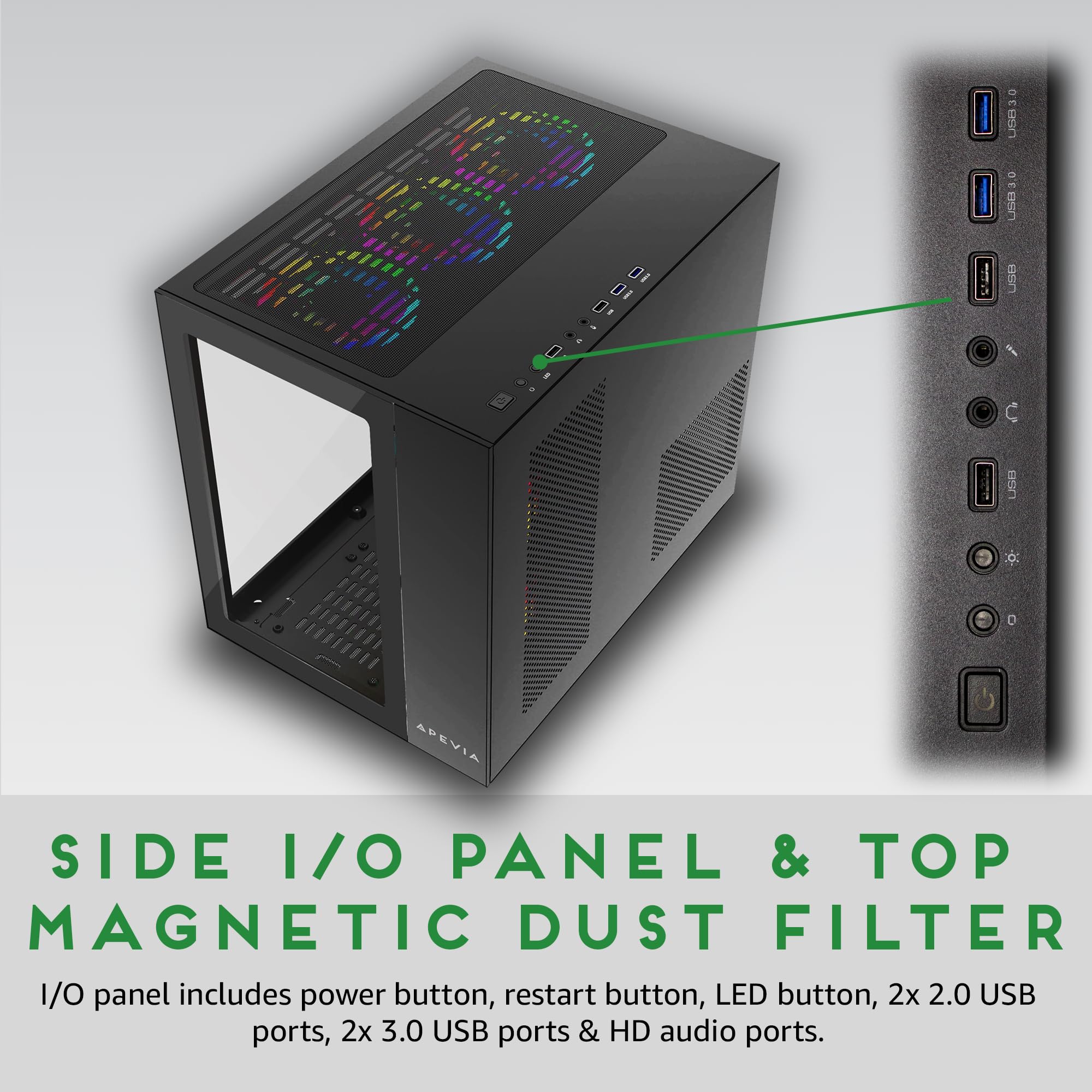 Apevia Prism Elite Bk Prism Elite Mid Tower Atx Gaming Pc Cube Case W/ 7X 120Mm Pwm Argb Fans, 366 Rgb Modes, Dual Tempered Glas