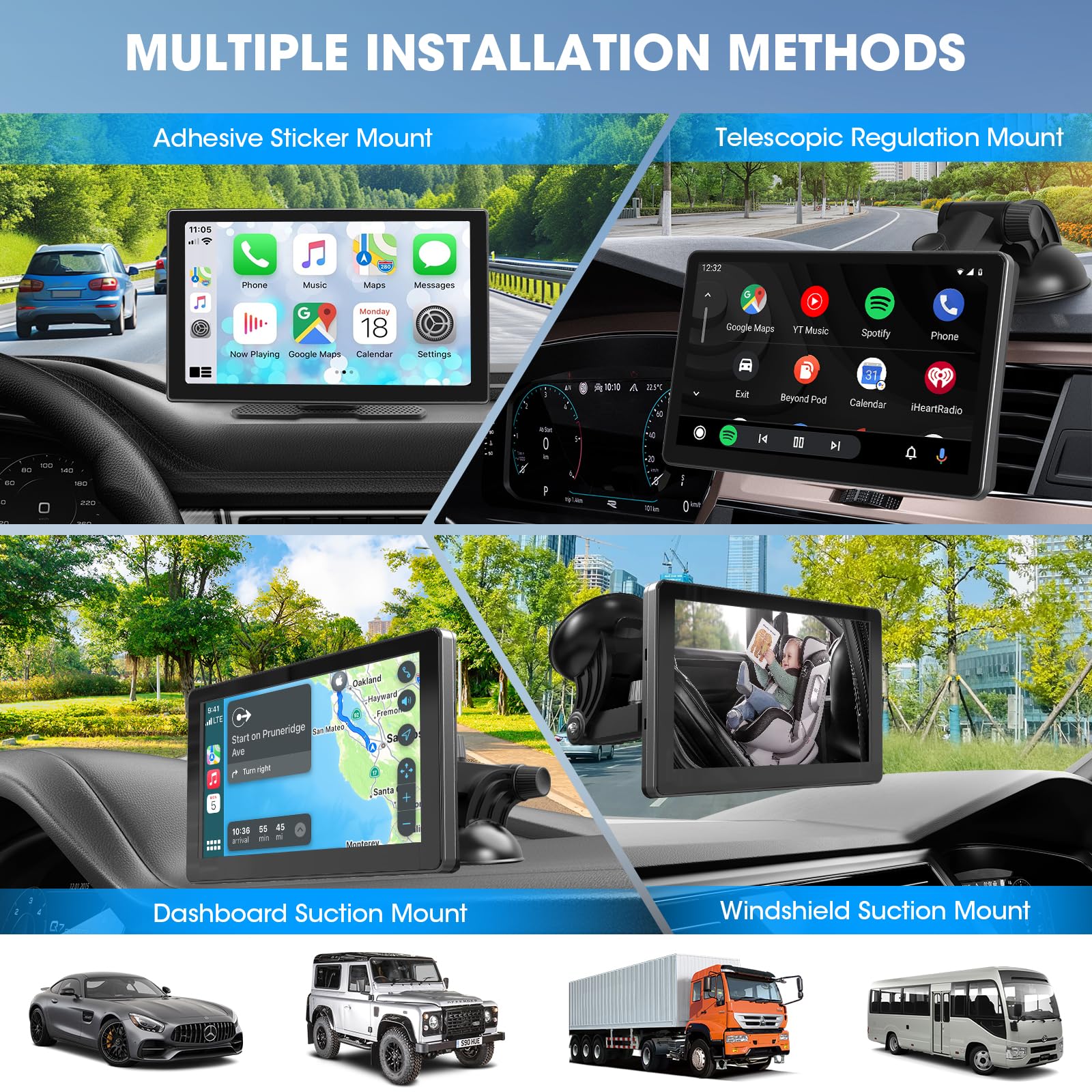 Portable Car Stereo Wireless Carplay   9 Inch Wireless Android Auto Car Screen   Bluetooth Ips Display Mirror Link Gps Navigatio