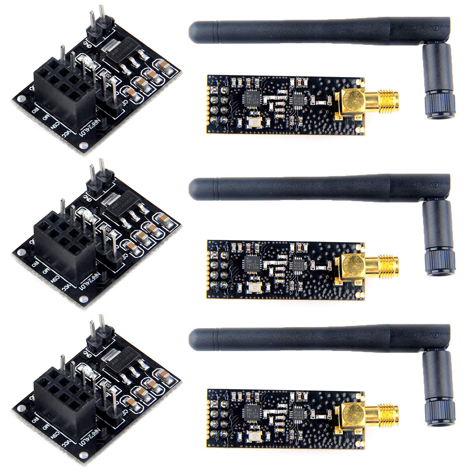Makerfocus 3Pcs Nrf24L01+Pa+Lna Wireless Transceiver Rf Transceiver Module 2.4G 1100M With Antenna And 3Pcs Nrf24L01+ Breakout A