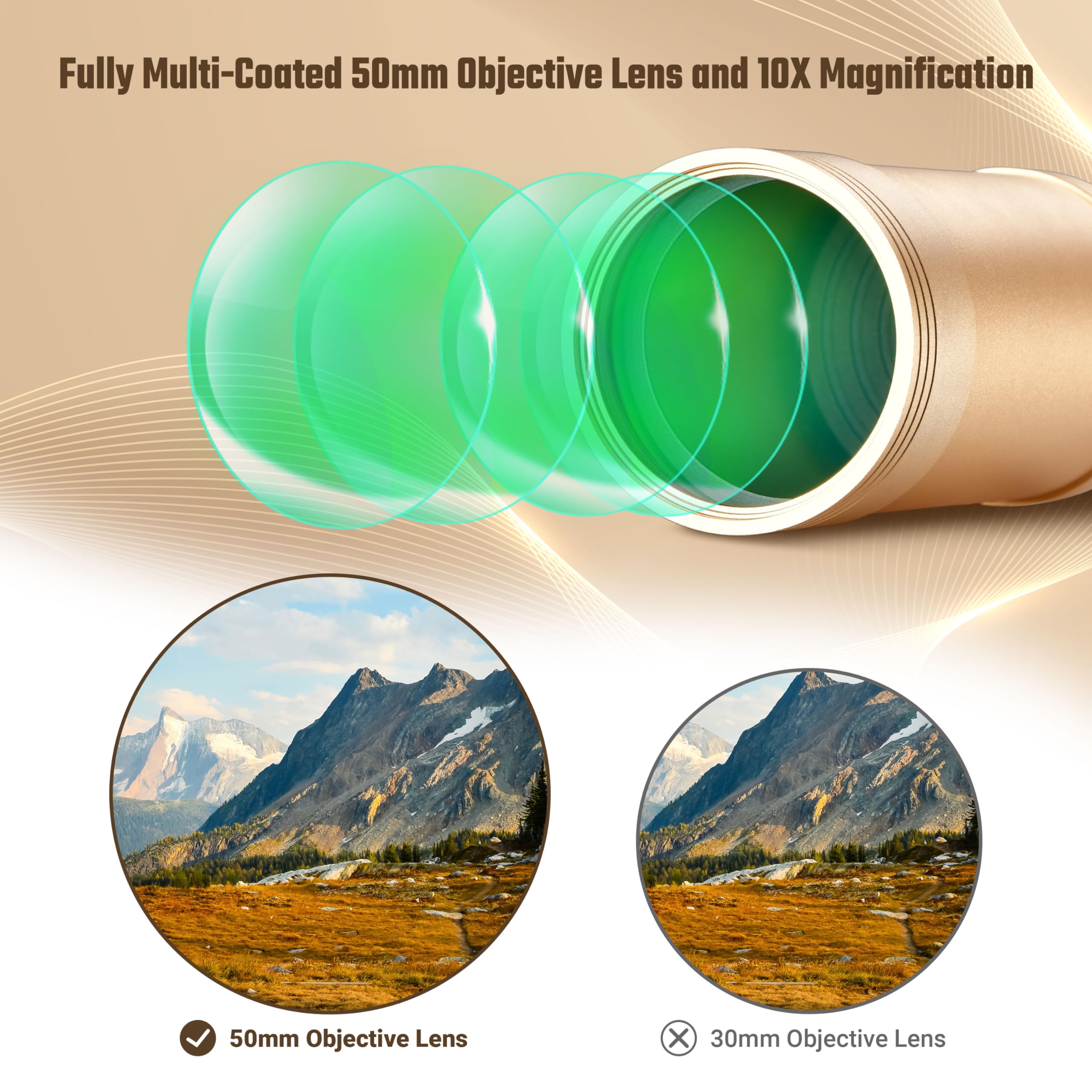 Esslnb Pirate Monocular Telescope, 10X50 Handheld Collapsible Brass Telescope For Kids & Adults, Zoomable Portable Waterproof Sp