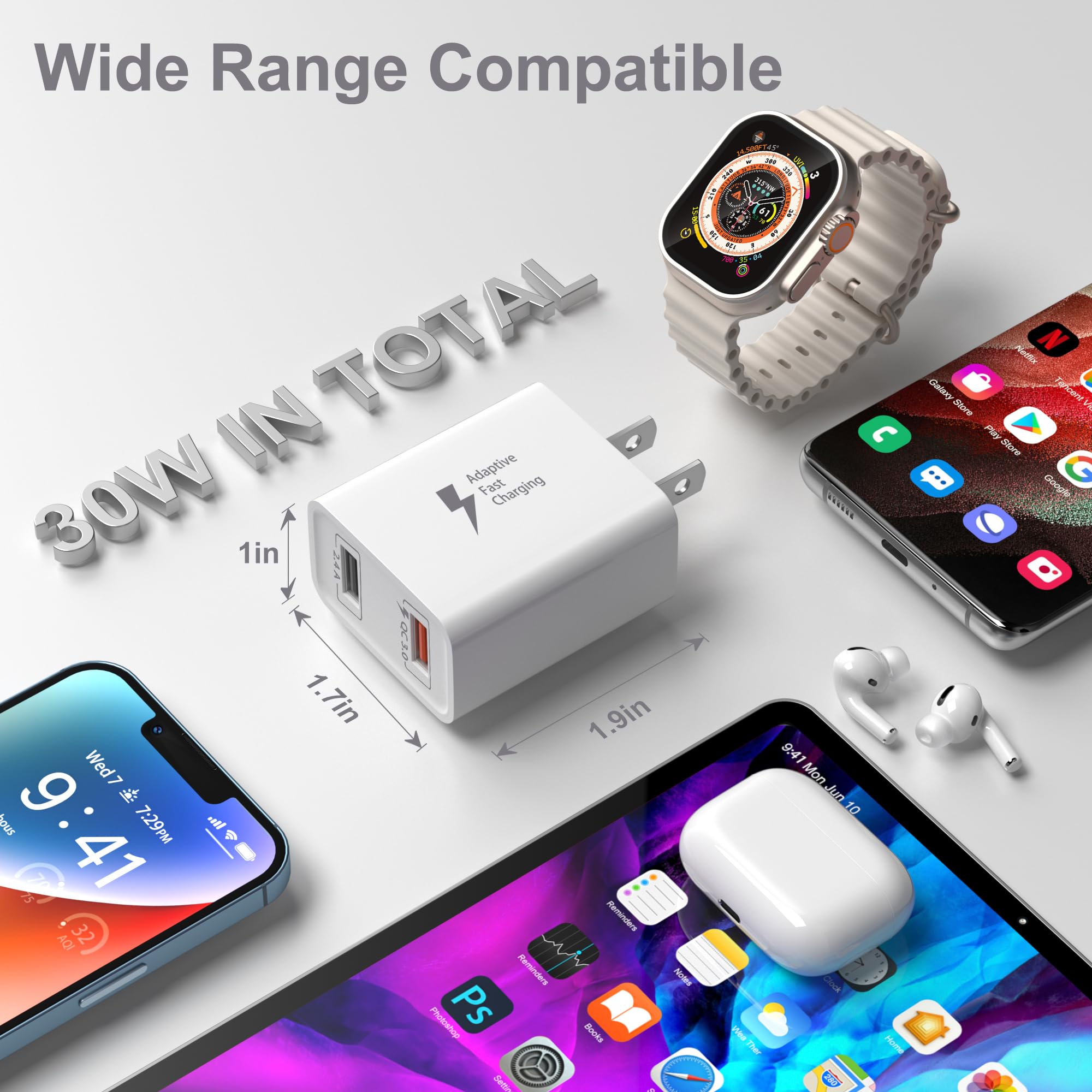 Dual Usb Wall Charger 30W, Costyle Quick Fast Charger 3.0 Power Adapter & 5V 2.4A Usb Charger Block Compatible Galaxy S23 S22 S2