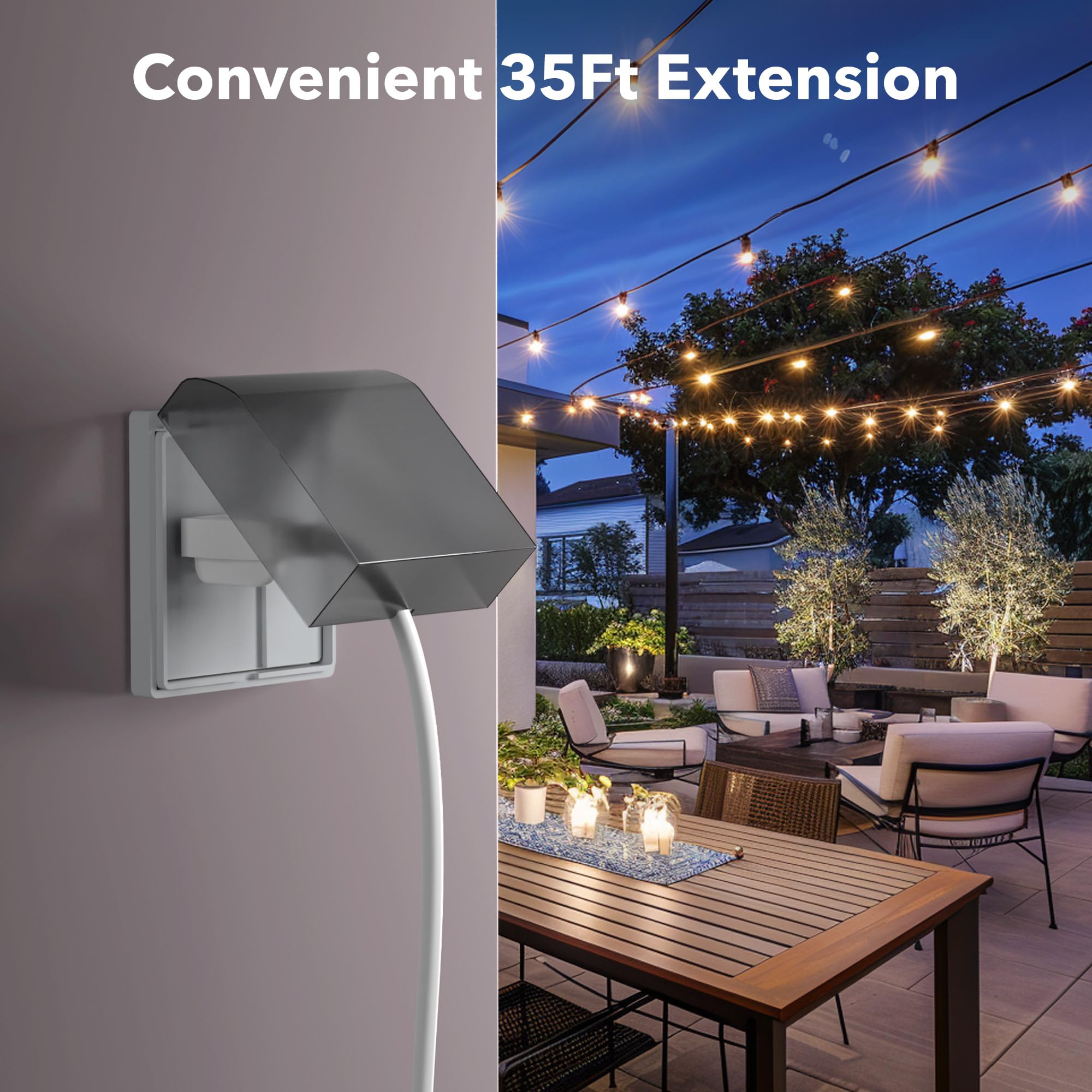 Bn Link 35Ft Outdoor Extension Cord, 3 Prong, 16 Gauge General Purpose Power Cord, Grounded Plug, White, For Landscaping & Holid