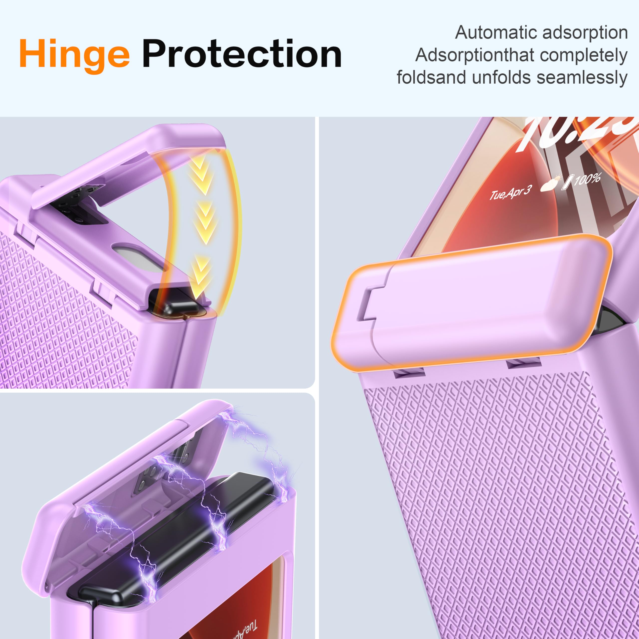 Buscbear For Motorola Razr 2025 Case/Razr 2024 Case [Hinge Protection&Kickstand] [Built-In Front Screen Protector] [Drop Protect