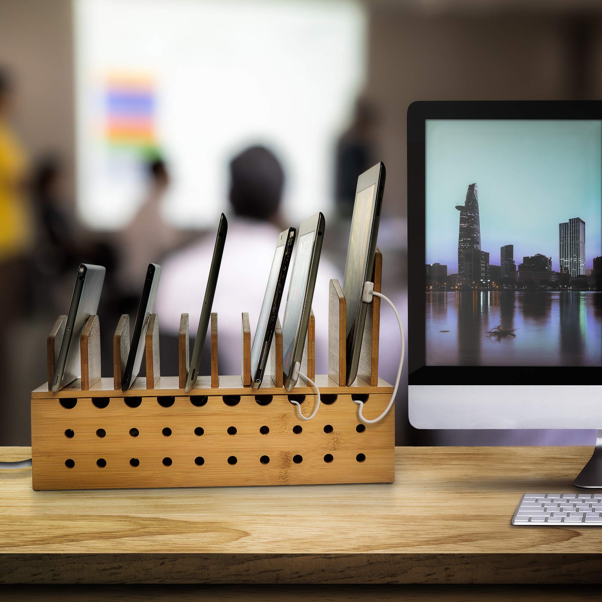 Prosumer'S Choice 10 Device Bamboo Cell Phone Charging Stations Dock | Clutter Organizer/Charging Stand For Multiple Devices | D