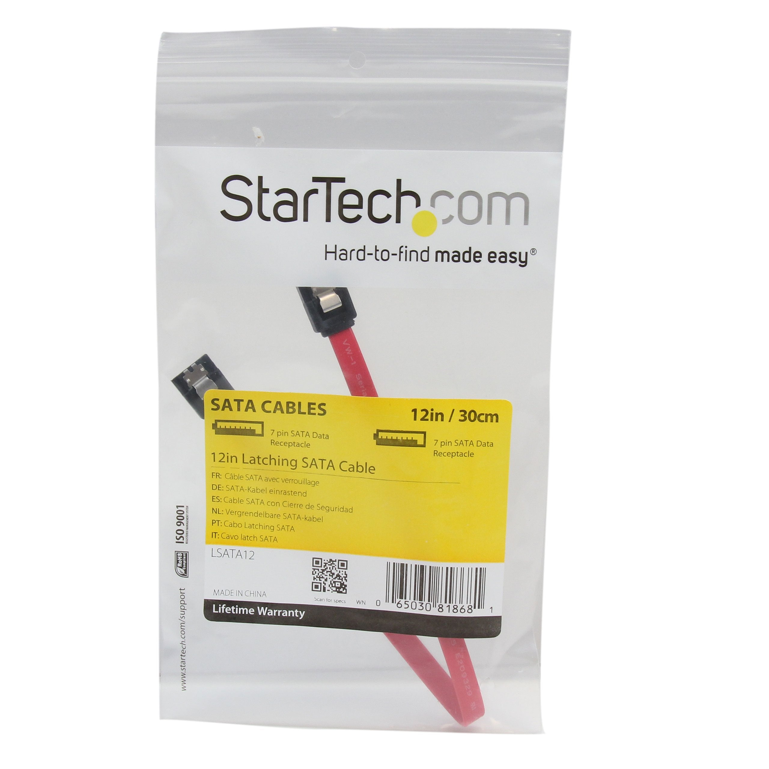 Startech.Com 12In Latching Sata Cable   Sata Cable   Serial Ata 150/300/600   Sata (R) To Sata (R)   1 Ft   Latched   Red   Lsat