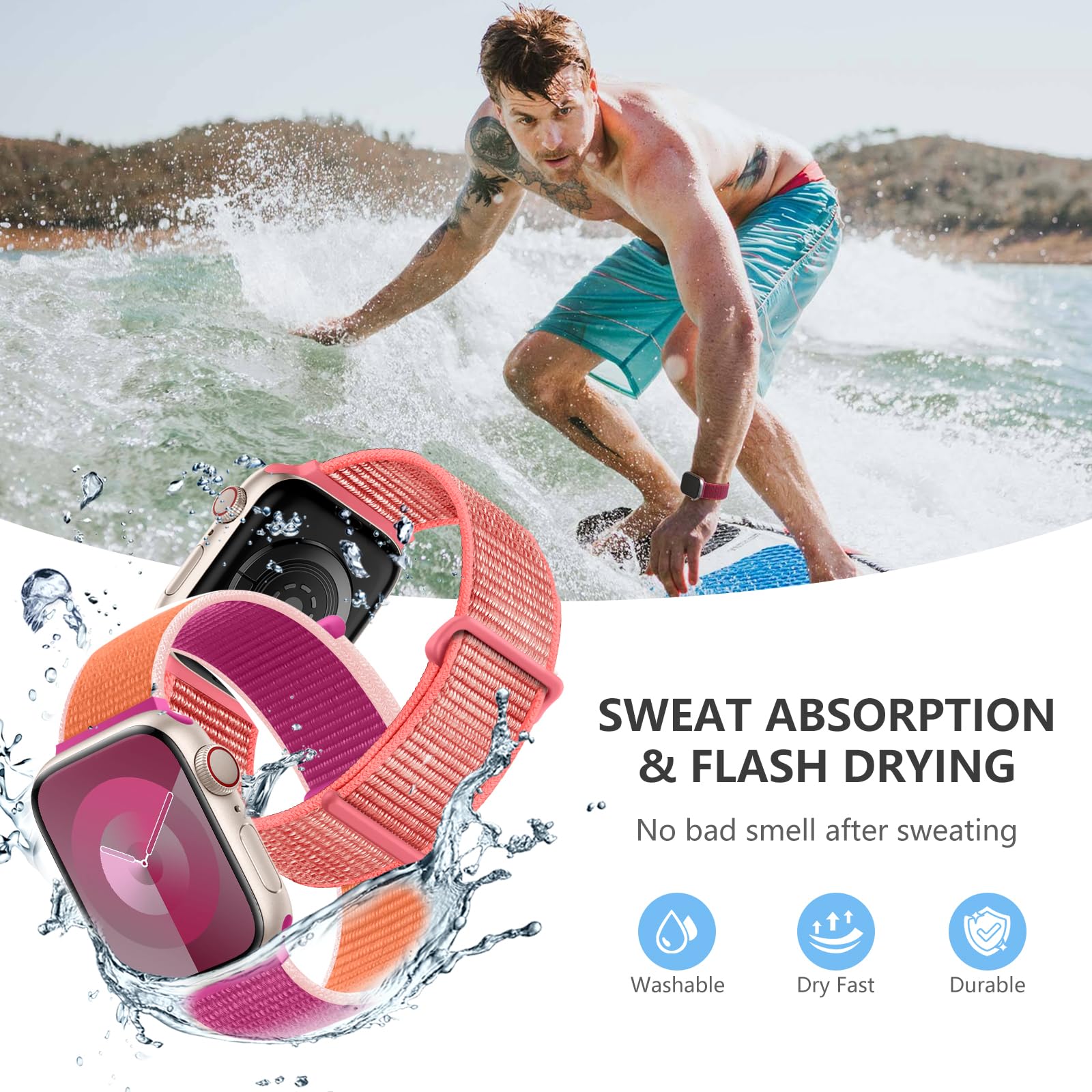 Sport Loop Compatible With Apple Watch Band Series 10 9 8 7 6 5 4 3 Se Ultra 2 1 Iwatch Bands For Women Men, Soft Nylon Strap Wr