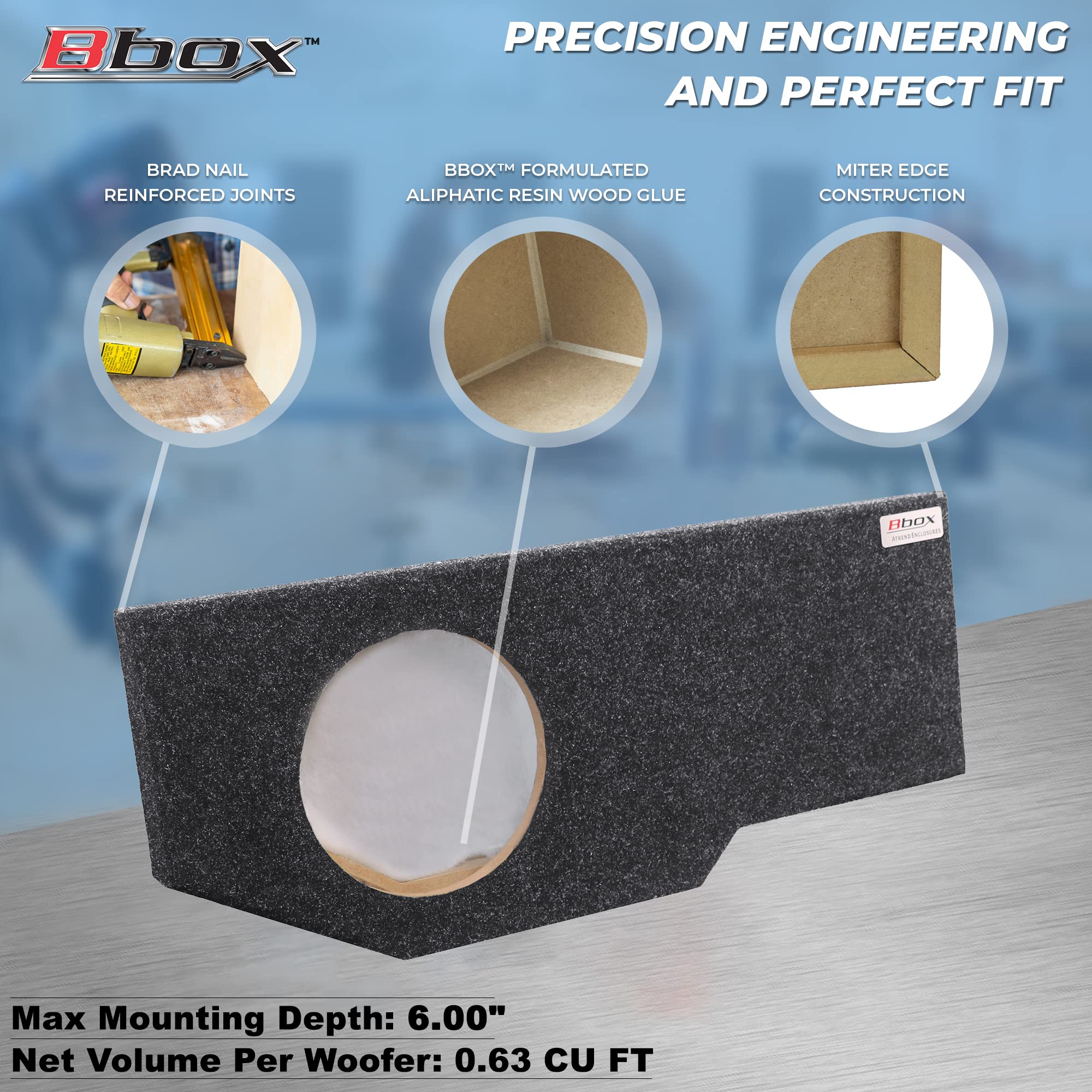 Atrend Bbox Single 12 Inch Subwoofer Sealed Enclosure - Fits 2002 - 2018 Dodge Ram Quad Cab - Carpeted Car Subwoofer Boxes & Enc