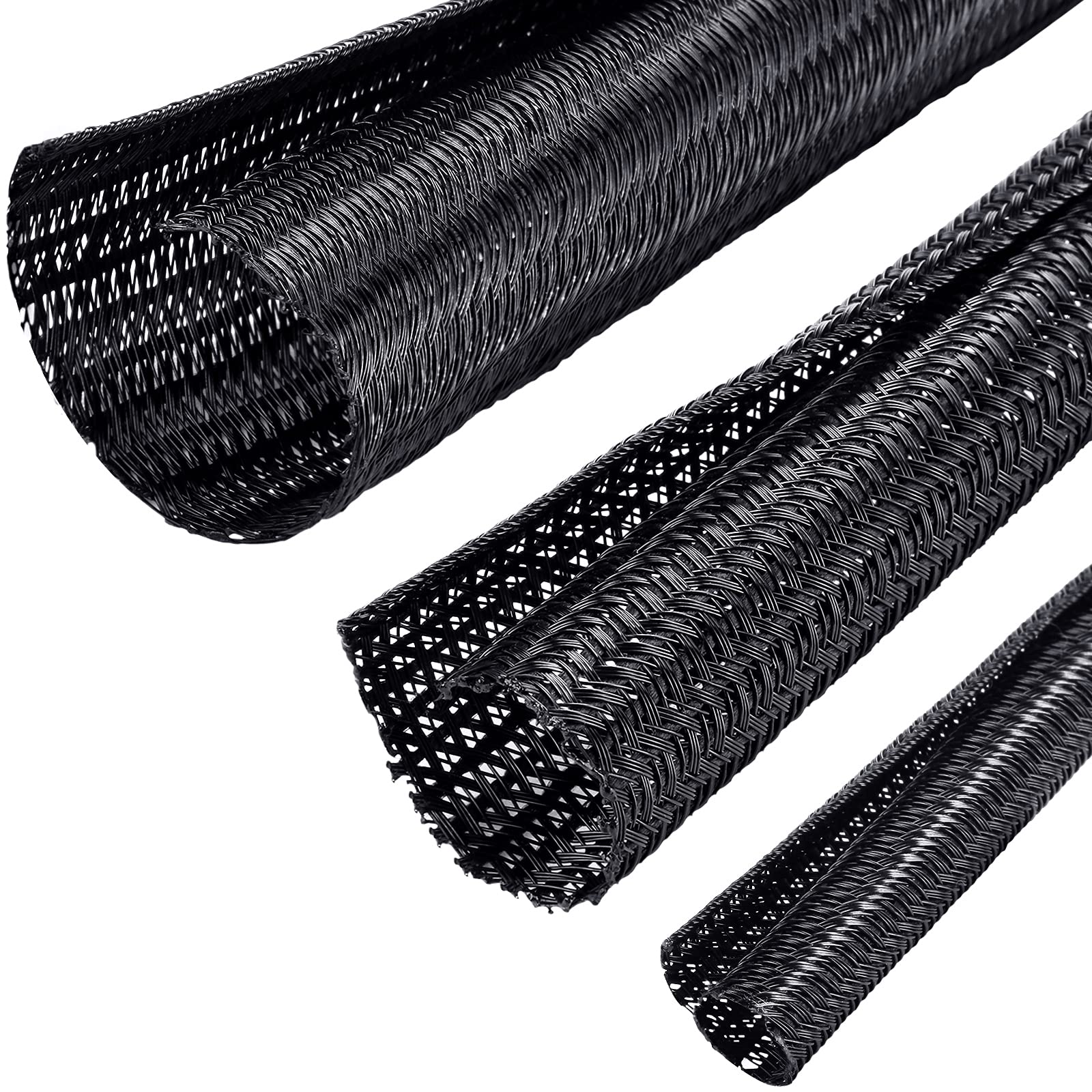 Boao 3 Pieces Cord Protector Wire Loom Tubing Cable Sleeve Split Sleeving For Usb Charger Cable Cord Cover Audio Video Cable (Bl