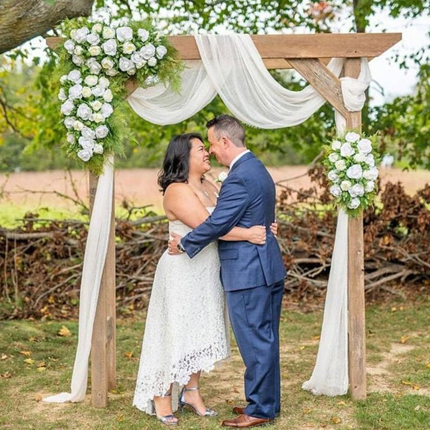 Fuhsy Wedding Arch Draping White Drapes Sheer Fabric Chiffon Curtains For Backdrop 1 Panel 20Ft Wedding Drapery For Ceremony Swa