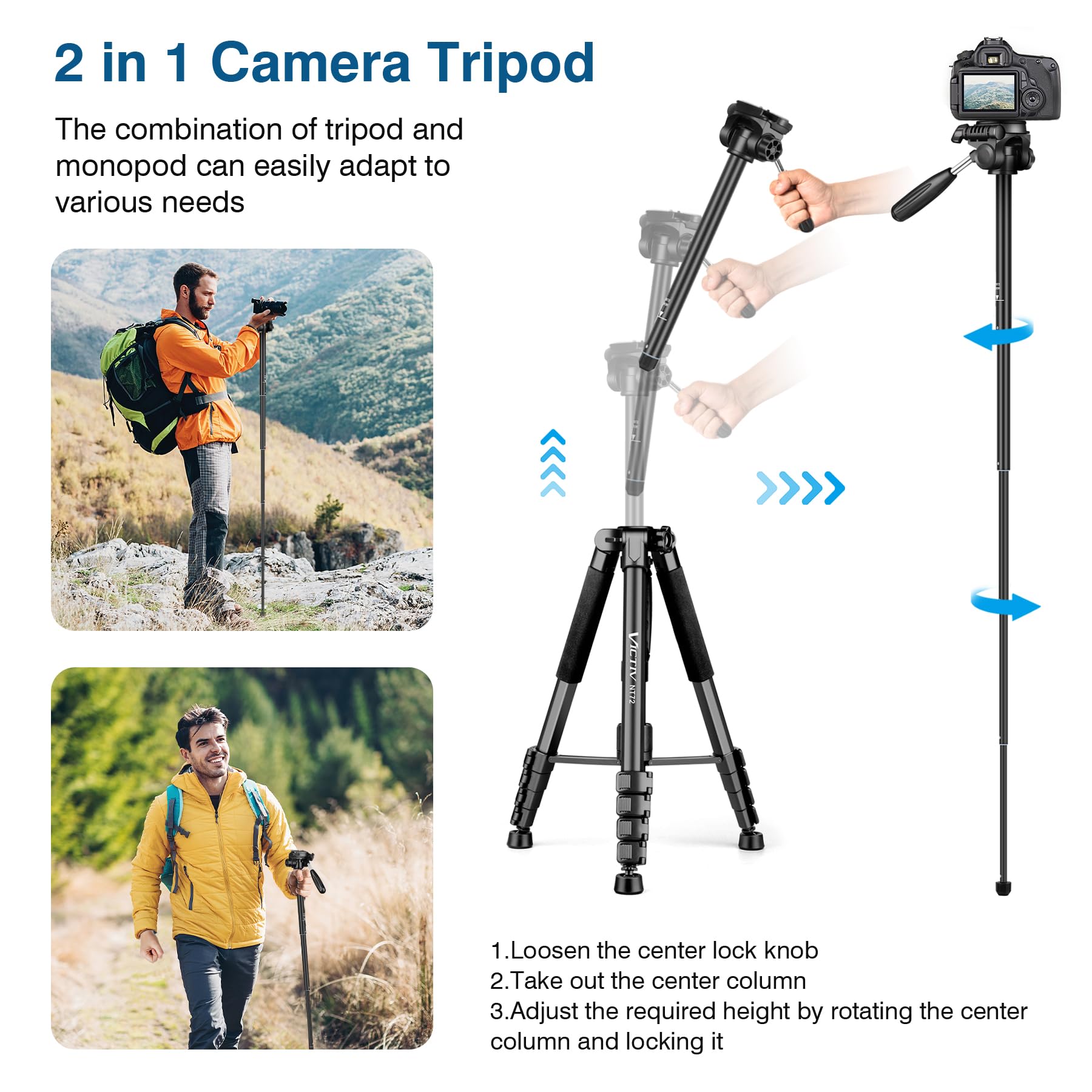 Tripod For Camera, 72'' Tall Camera Tripod With Remote, Compact Camera Stand Tripod For Phone, Lightweight Dslr Tripod& Monopod,