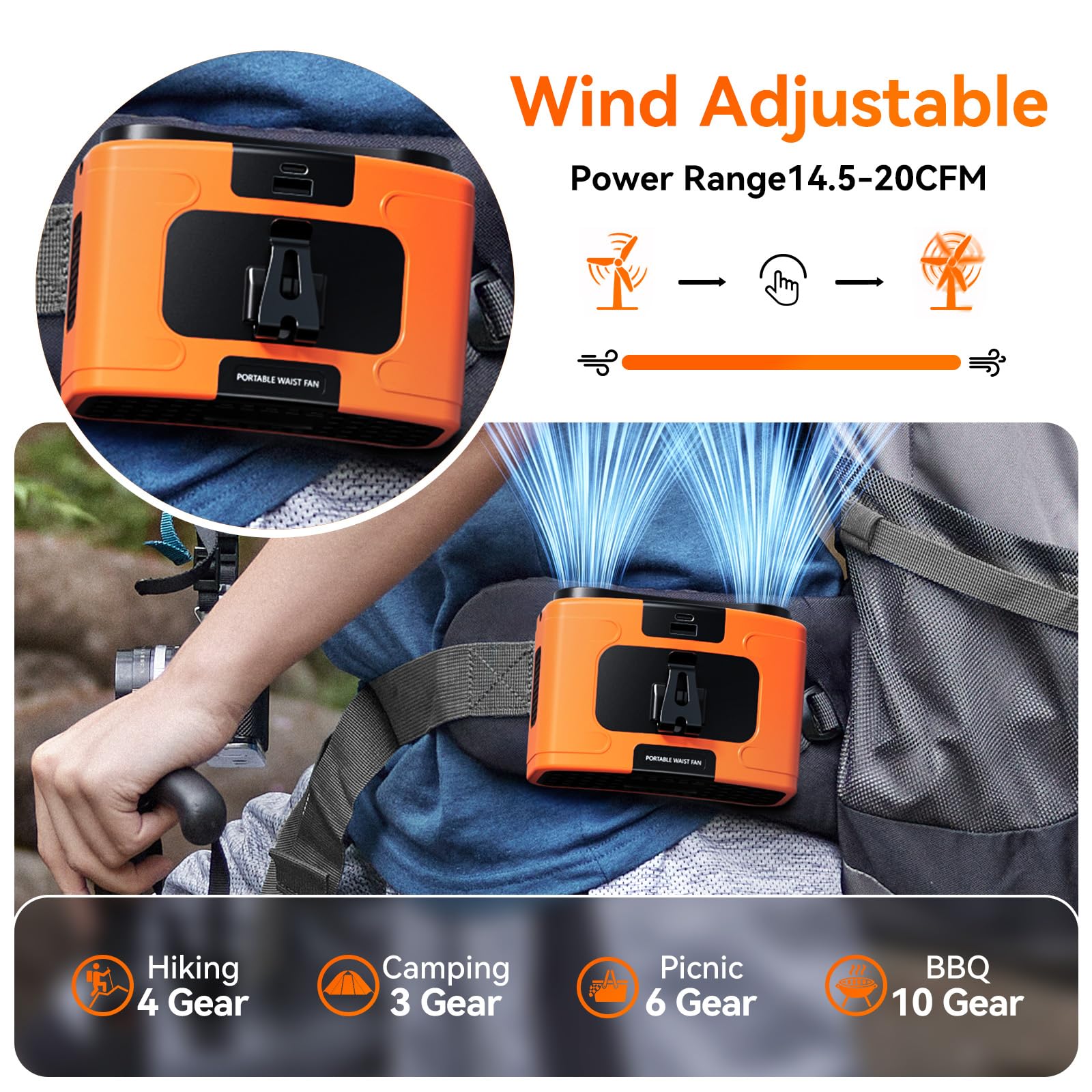 Astaowl Waist Fan,Personal Fan Portable Usb Rechargeable Waist Clip Fan Working Fan Hand Free 10000Mah, 6 32Hours Wearable Coole
