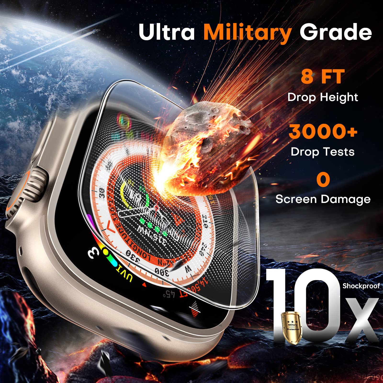 Tocol 4 Pack Screen Protector For Apple Watch Ultra 1/Ultra 2 (2024) 49Mm, [10X Military Grade Shockproof], Tempered Glass Scree