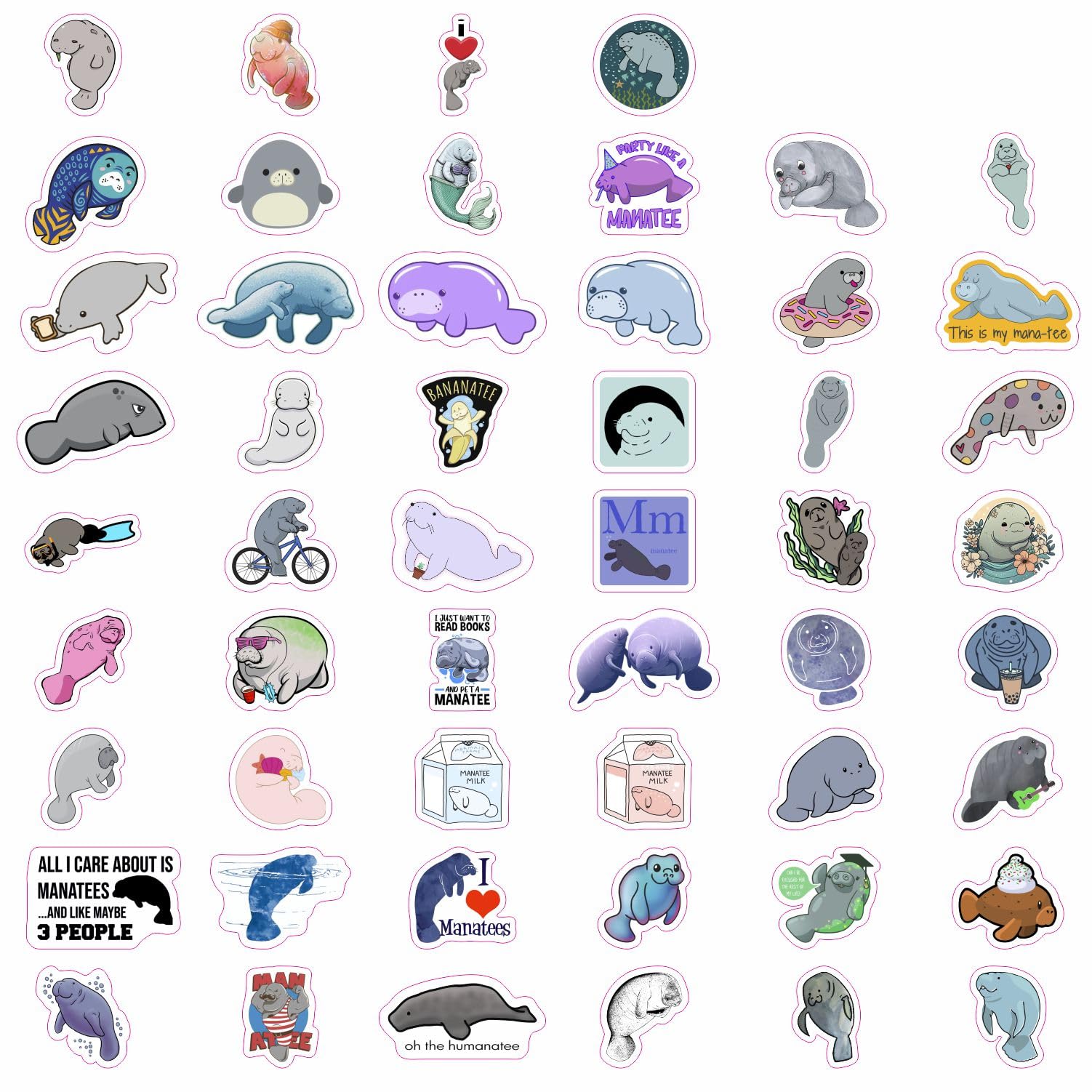 100Pcs Manatee Stickers And Laptop Decals For Water Bottles   Waterproof Vinyl Manatee Stickers, Manatee Gifts, Women, Men   Man