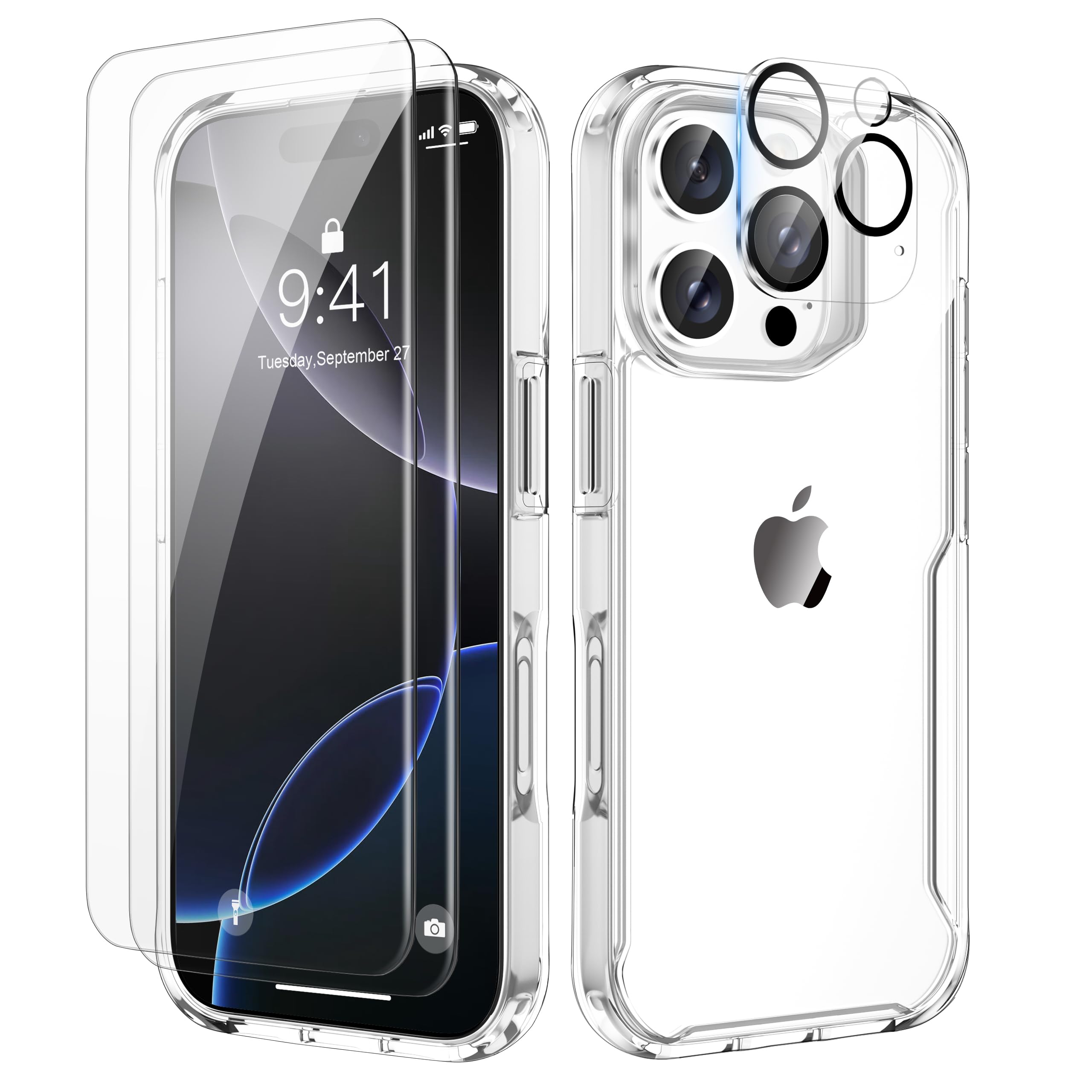ORETECH Designed for iPhone 16 Pro Max Case Clear, with [2 X Screen Protector & 1 x Camera Lens Protector] [15 FT Drop Protectio