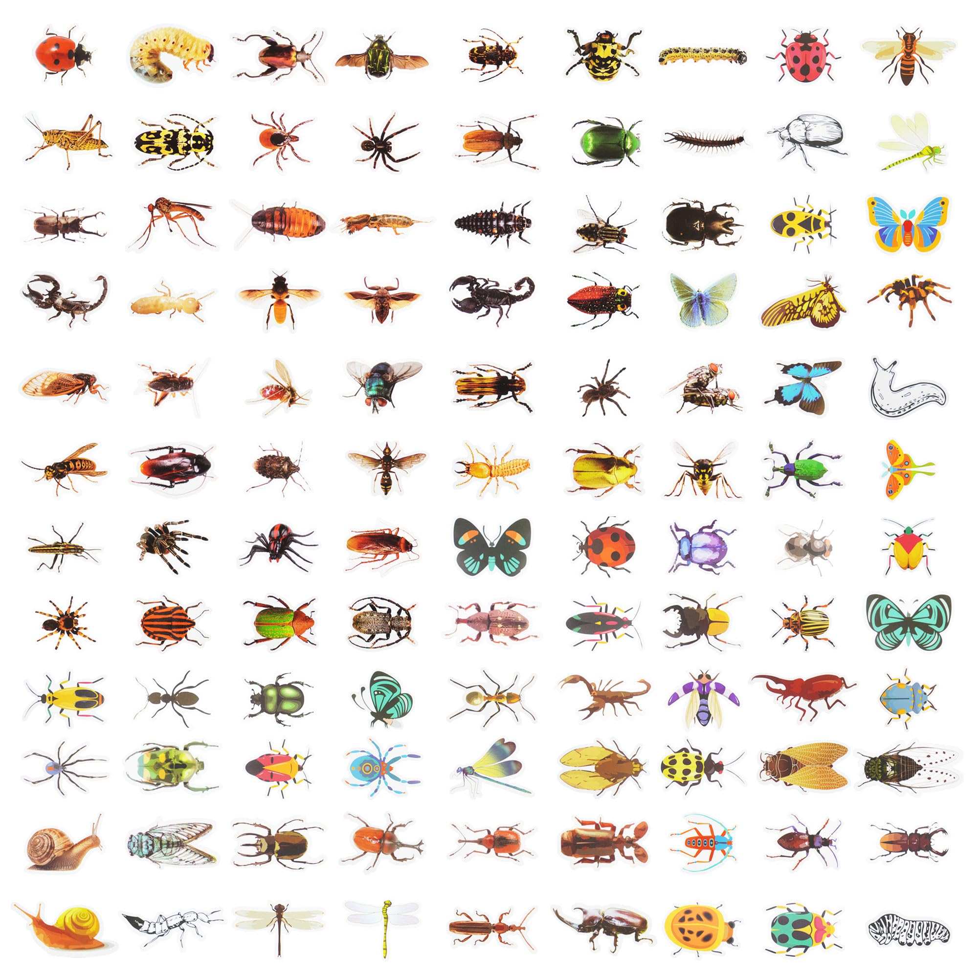 100 Pcs Insect Stickers Cartoon Bug Stickers For Laptop Water Bottle Computer Refrigerator Luggage Phone Case Bicycle Teens (Ins