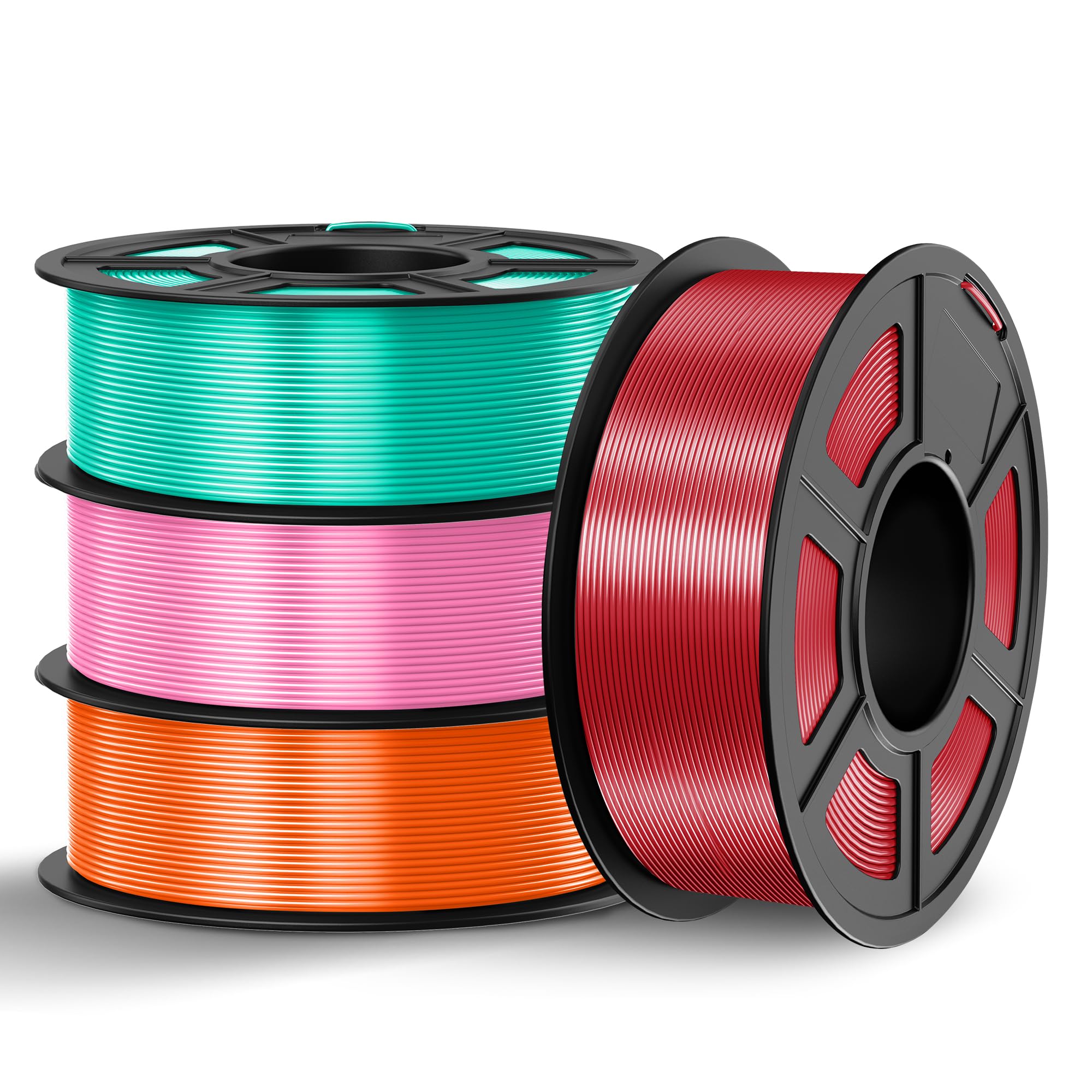 TECBEARS Silk Filament 1.75, Shiny Silk PLA Filament, 3D Printer Filament with Smooth Silky Surface, Pack of 4, Red+Orange+Pink+