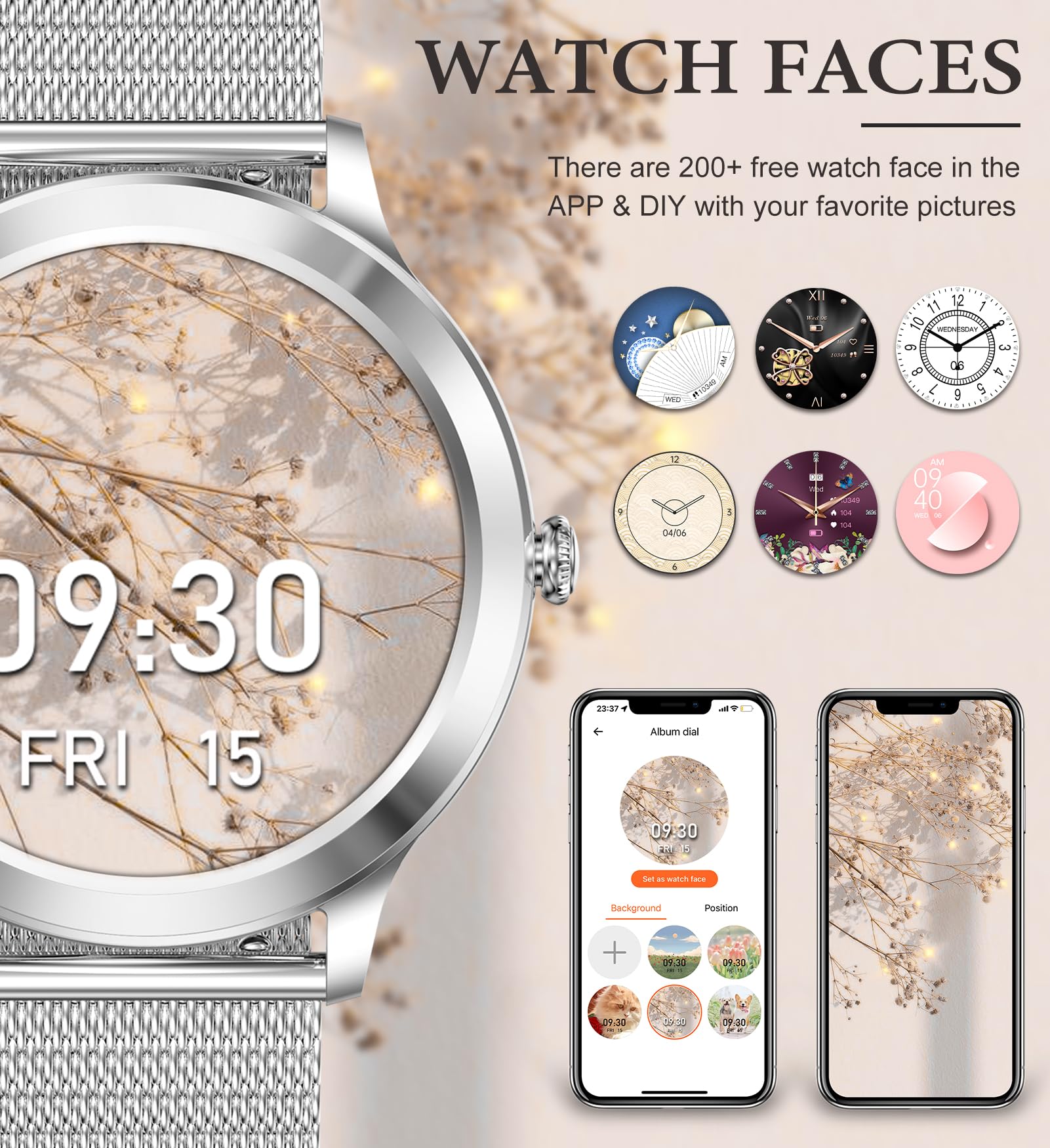 Iaret Smart Watch For Women (Call Receive Dial), Smart Watches For Android Ios Phones 1.32 '' Smartwatch With Ai Voice Control H