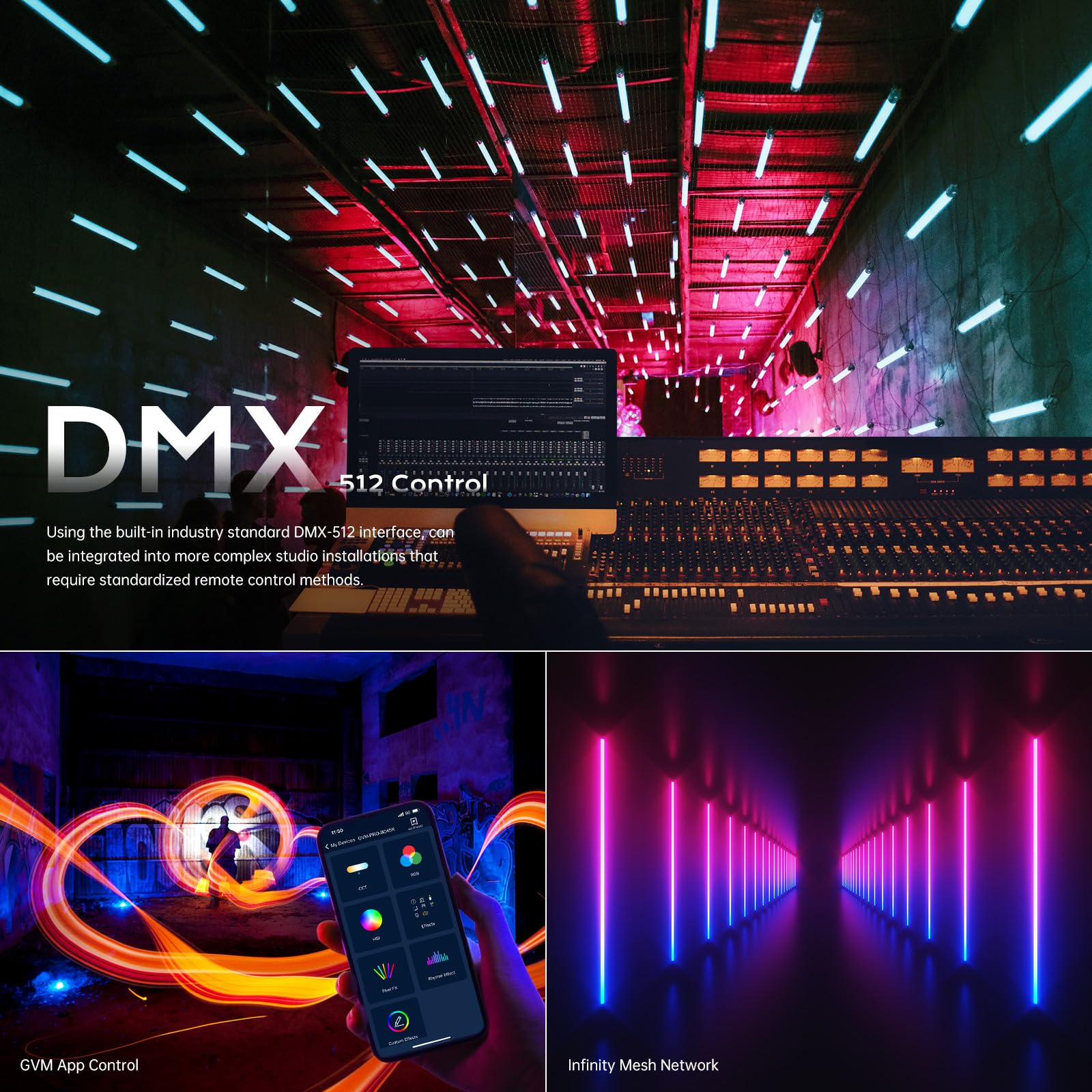 Gvm Bd45R Led Video Light, 45W Handheld Wand Light, 48'' Full Color Led Tube Light, 2700 10000K Stick Light With App/Dmx Control