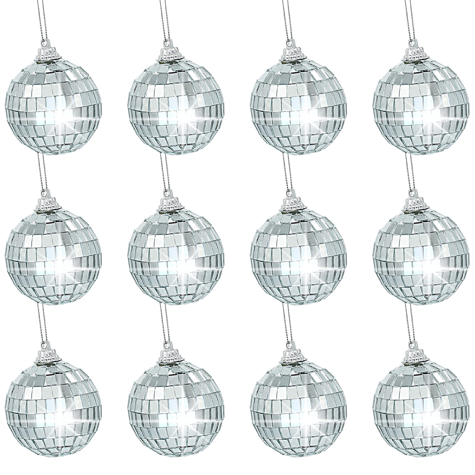 Gondiane 12 Pcs 2 Inches Disco Ball Ornaments Silver Mirror Balls For Christmas Tree Wedding Party Decoration