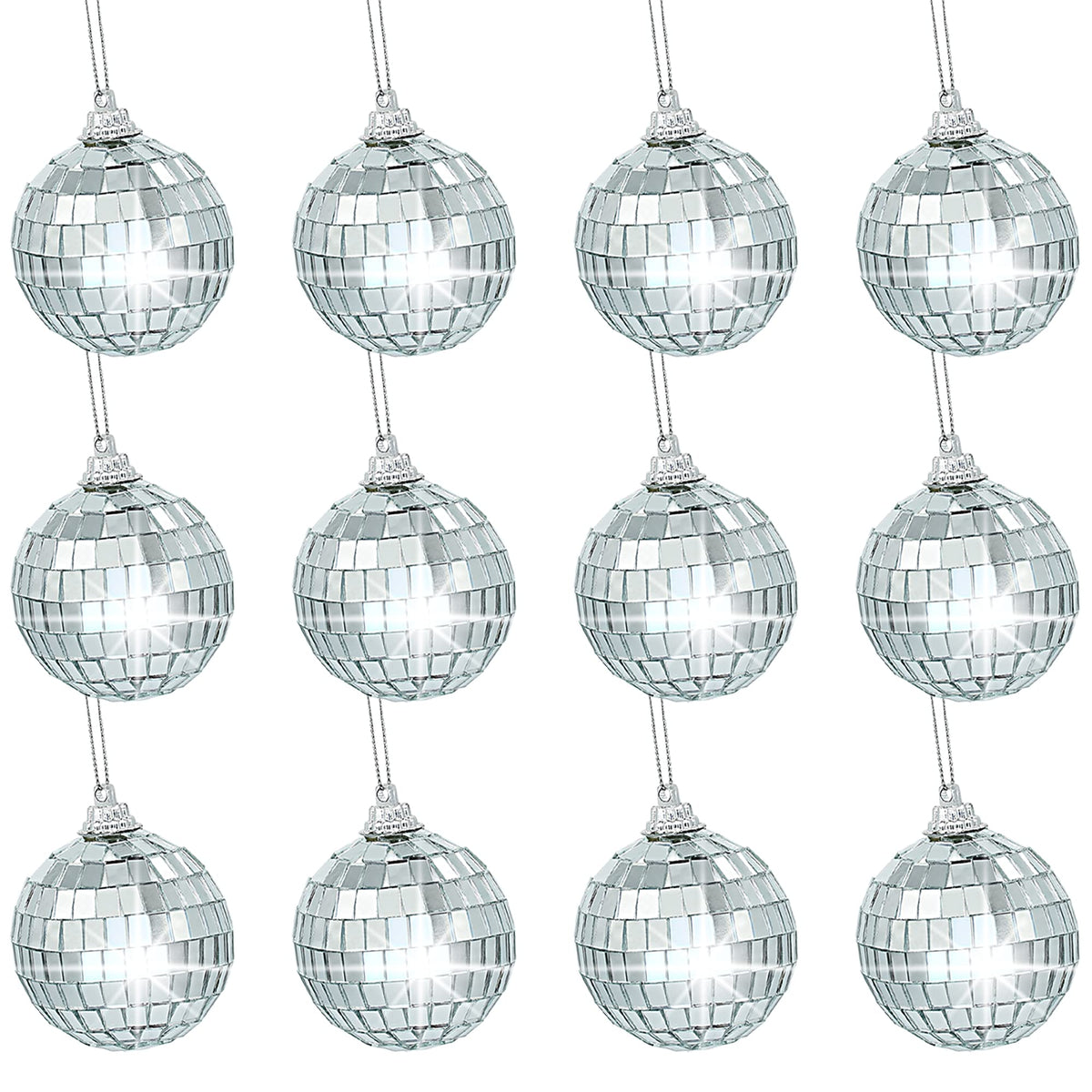 Gondiane 12 Pcs 2 Inches Disco Ball Ornaments Silver Mirror Balls For Christmas Tree Wedding Party Decoration