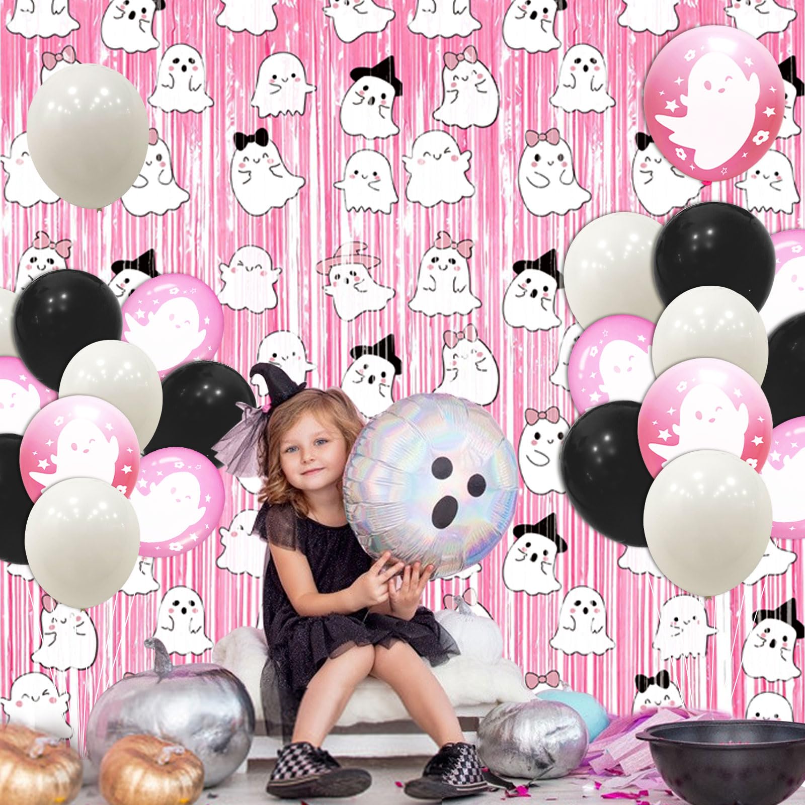 Pink Halloween Backdrop & Curtains - Birthday Party Decorations & Photo Booth Supplies