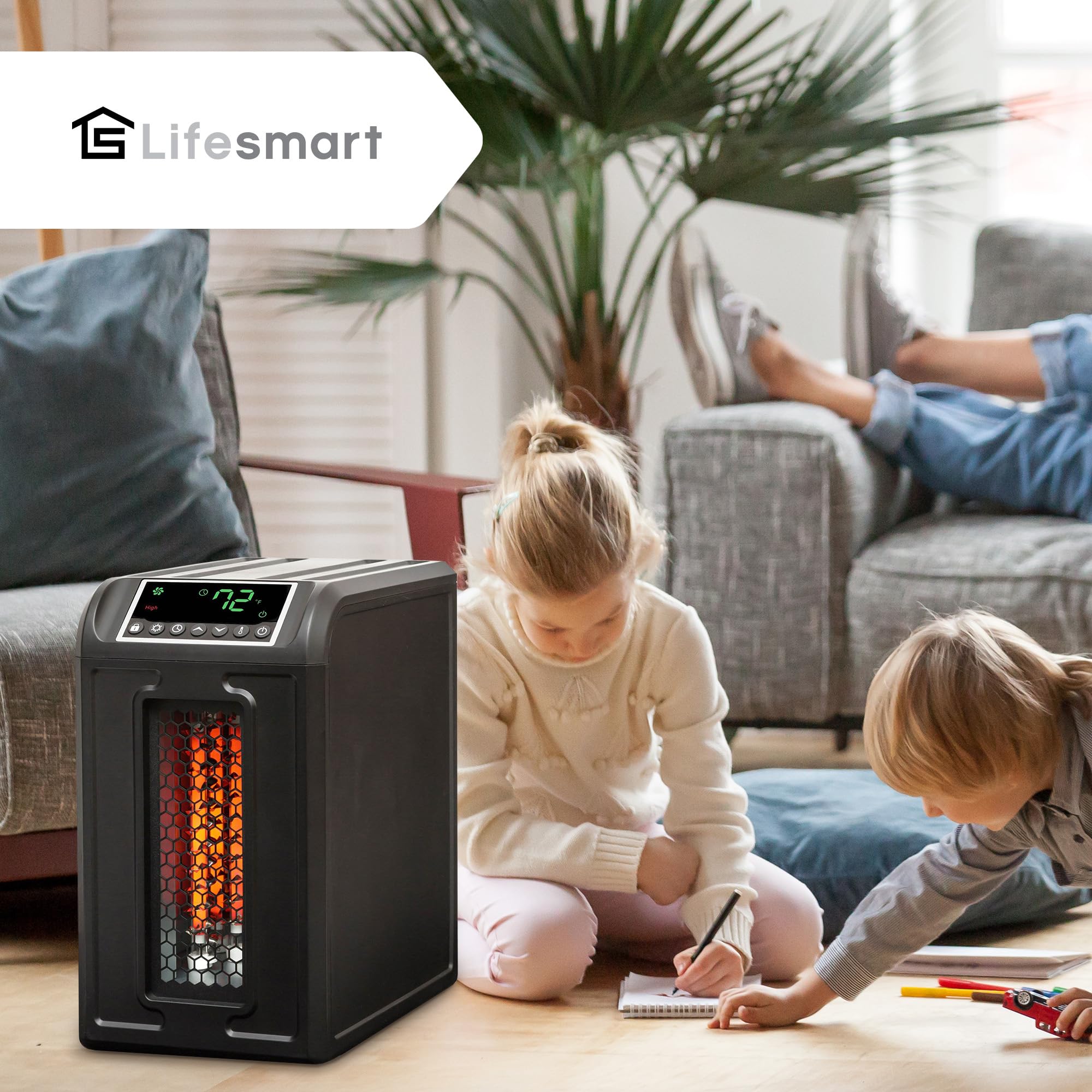 Lifesmart Infrared Quartz Space Heater, 1500W Portable 3 Element Heater With Remote, Black