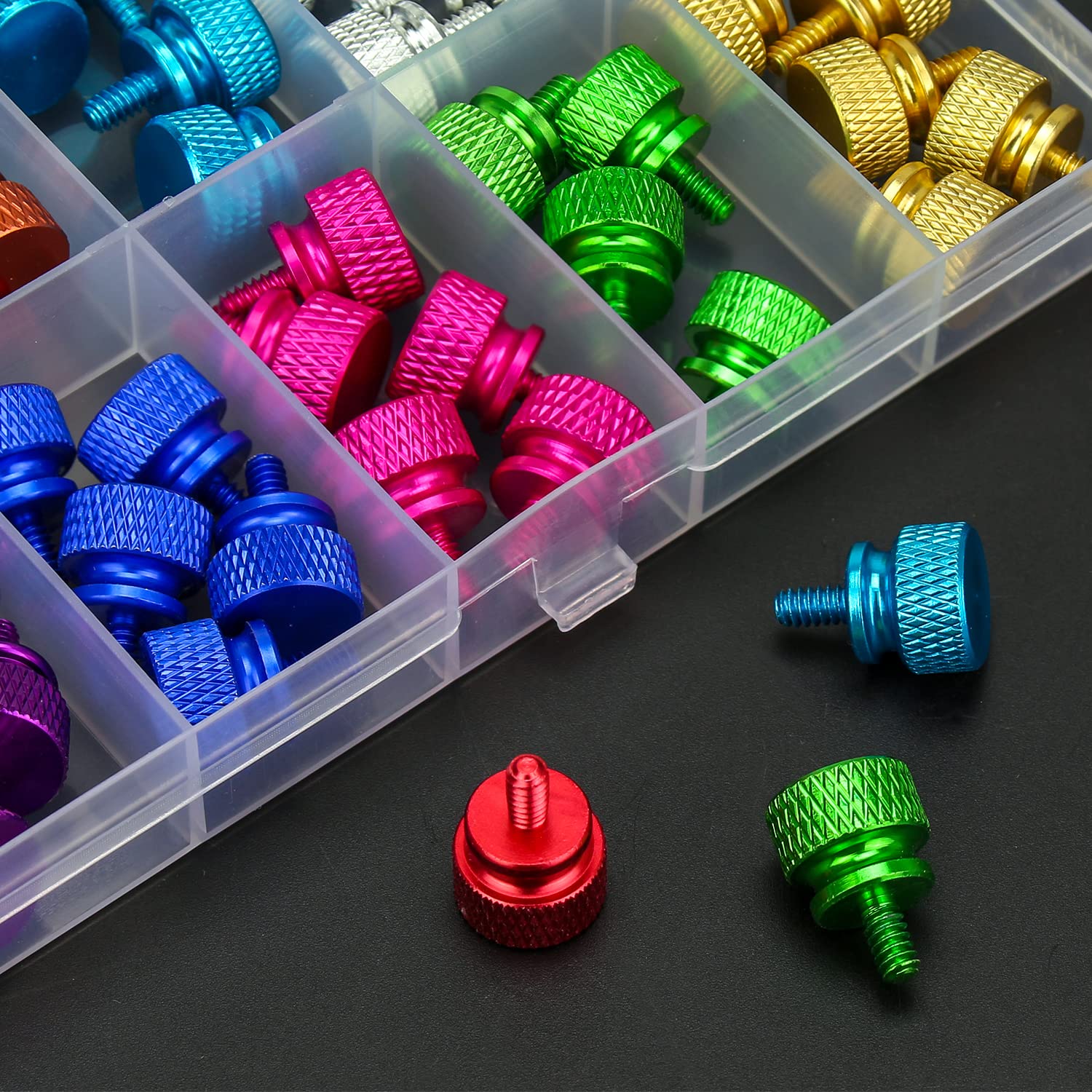 Helifouner 50 Pieces 6 32 Thread Anodized Aluminum Computer Case Thumbscrews, Thumb Screws Assortment Kit For Computer Case/Cove