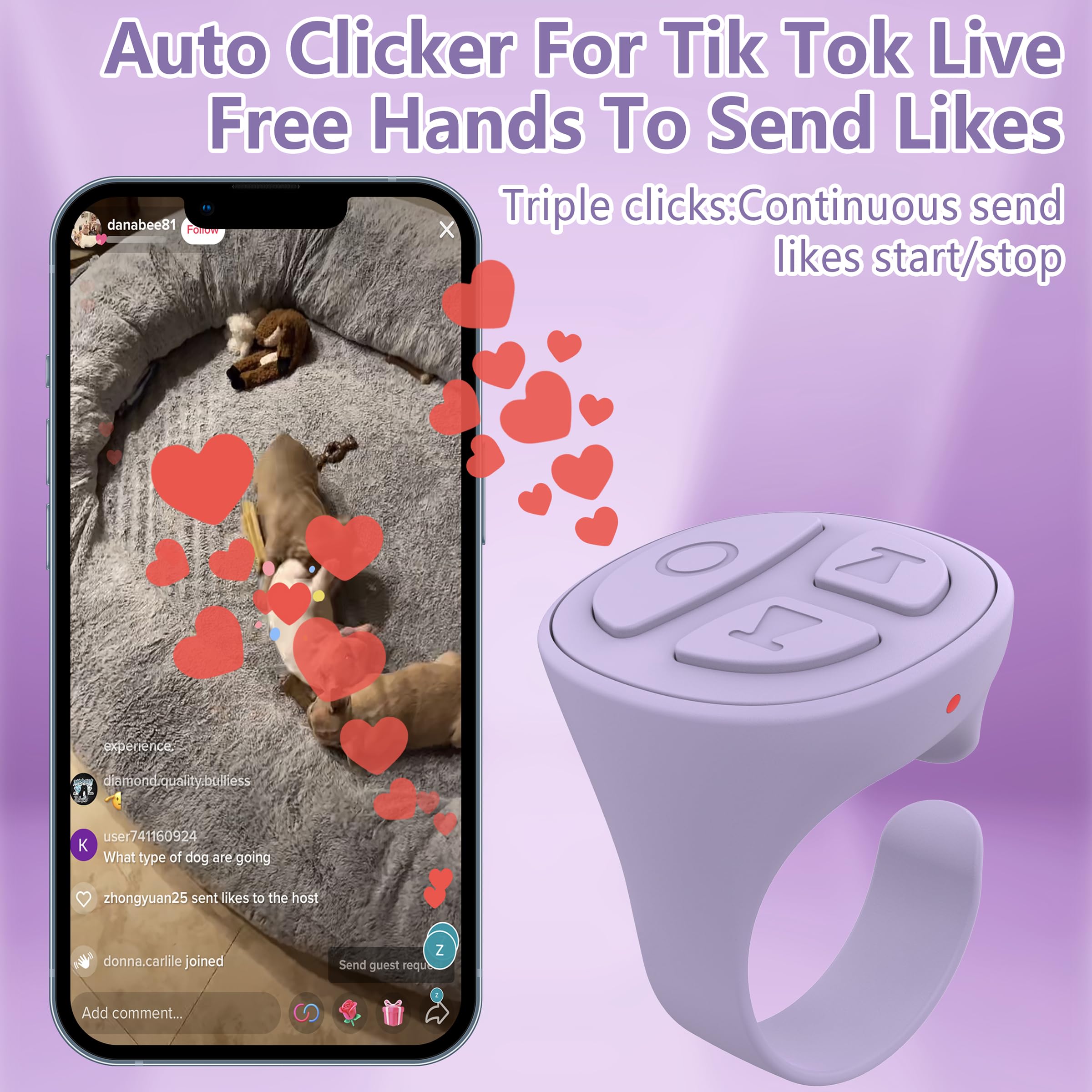 Stdforu Tiktok Scrolling Ring, Bluetooth Camera Remote Control, Scrolling Ring For Iphone,Tik Tok, Ipad, Android (Purple)