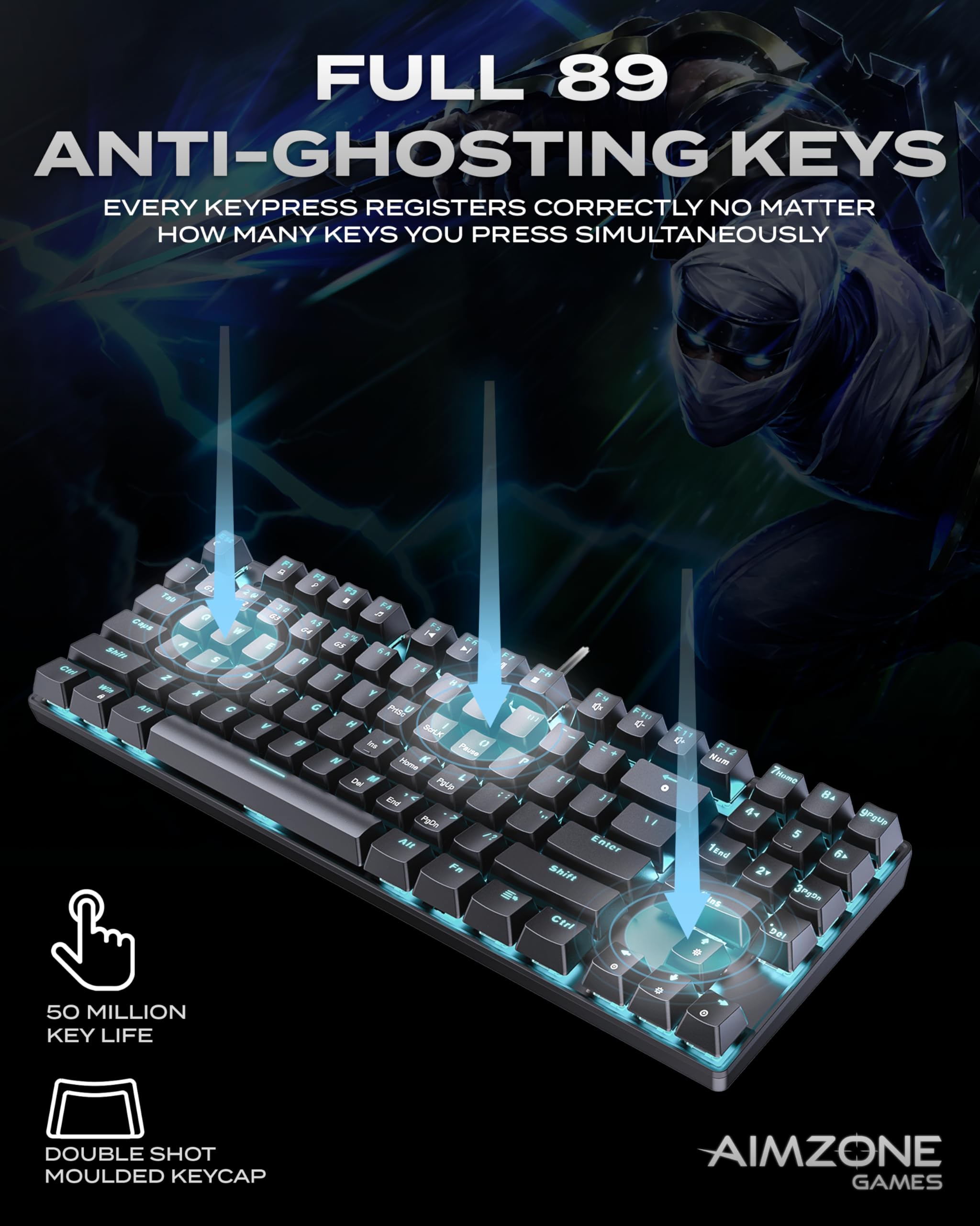 Aimzone Keyboard And Mouse, Wired Ergonomic Gaming Keyboard And Mouse Combo, 80% Mechanical Keyboard, 89 Multimedia Keys, 6400 D