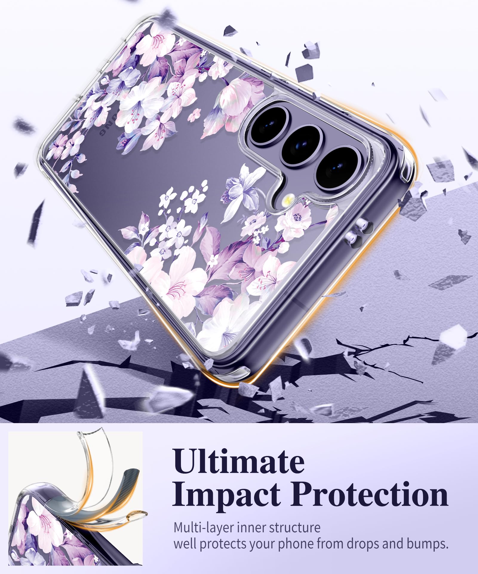 Gviewin For Samsung Galaxy S24 Plus Case With Screen Protector+Camera Lens Protector, Clear Stylish Floral Pattern Slim Protecti