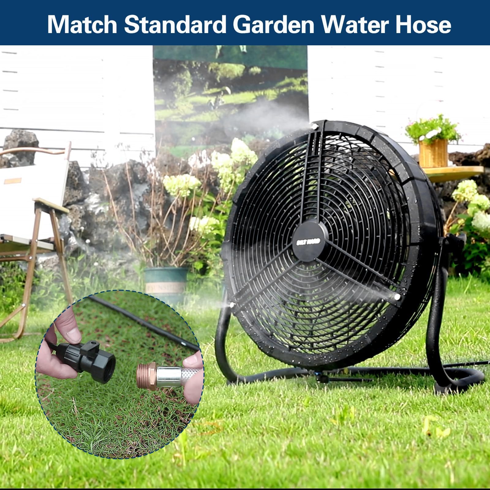 Bilt Hard 16 Inch Outdoor Portable Misting Fan, Battery Operated Misting Fan With 15600Mah Detachable Battery & Misting Function