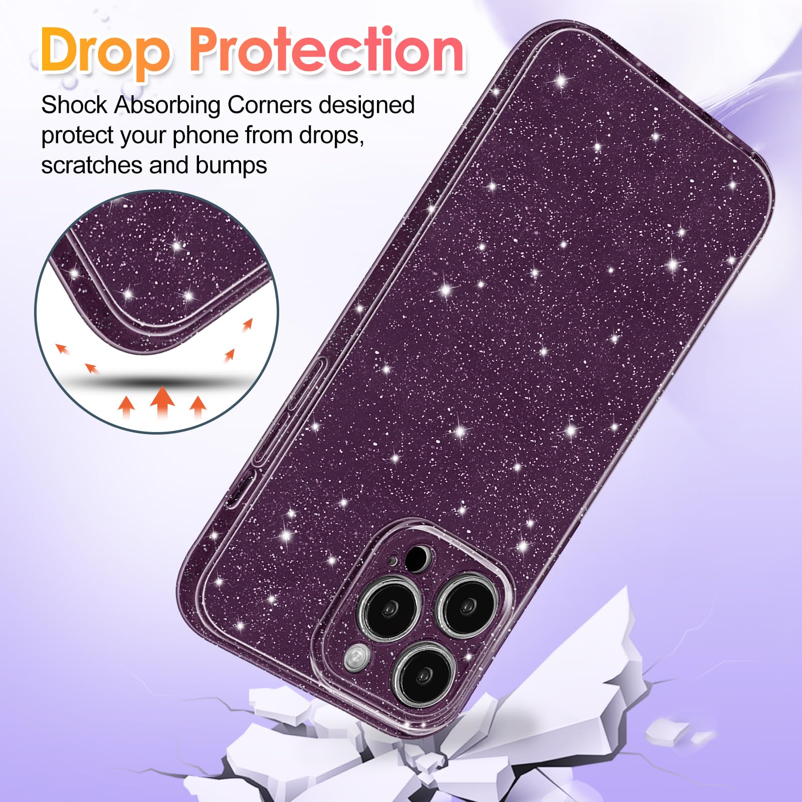 Hython Case For Iphone 14 Pro Case Glitter Cute Sparkly Shiny Bling Sparkle Phone Cases 6.1'', Thin Slim Fit Soft Tpu Bumper Sho