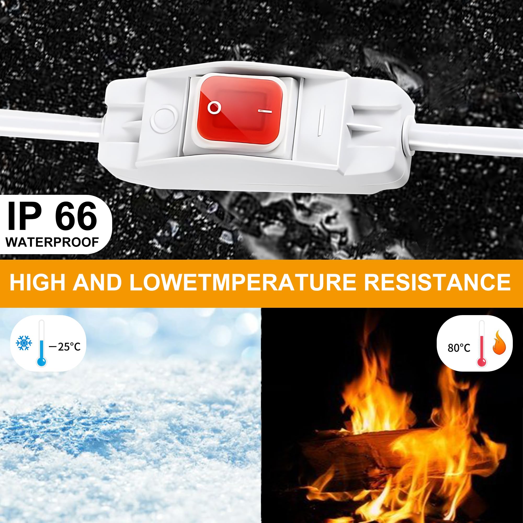 Extension Cord Waterproof, Fiabtool 16.4 Ft Extension Cord With Led Switch, 1875W/15A Heavy Duty 3 Prong Plugs, 18/3 Sjt Extensi