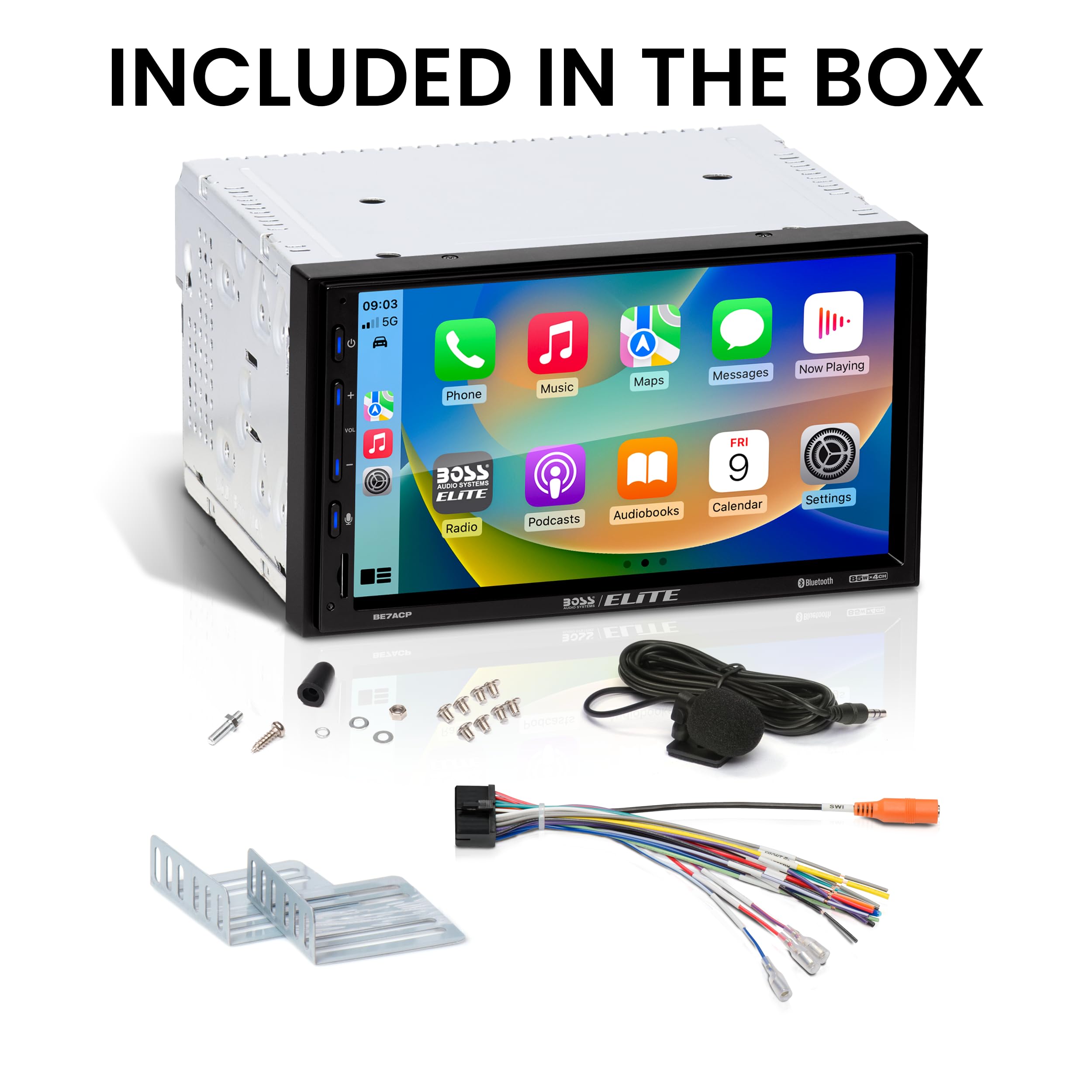 Boss Audio Systems Elite Series Be7Acp Car Stereo   Apple Carplay, Android Auto, Double Din, 7 Inch Touchscreen, Bluetooth, No C